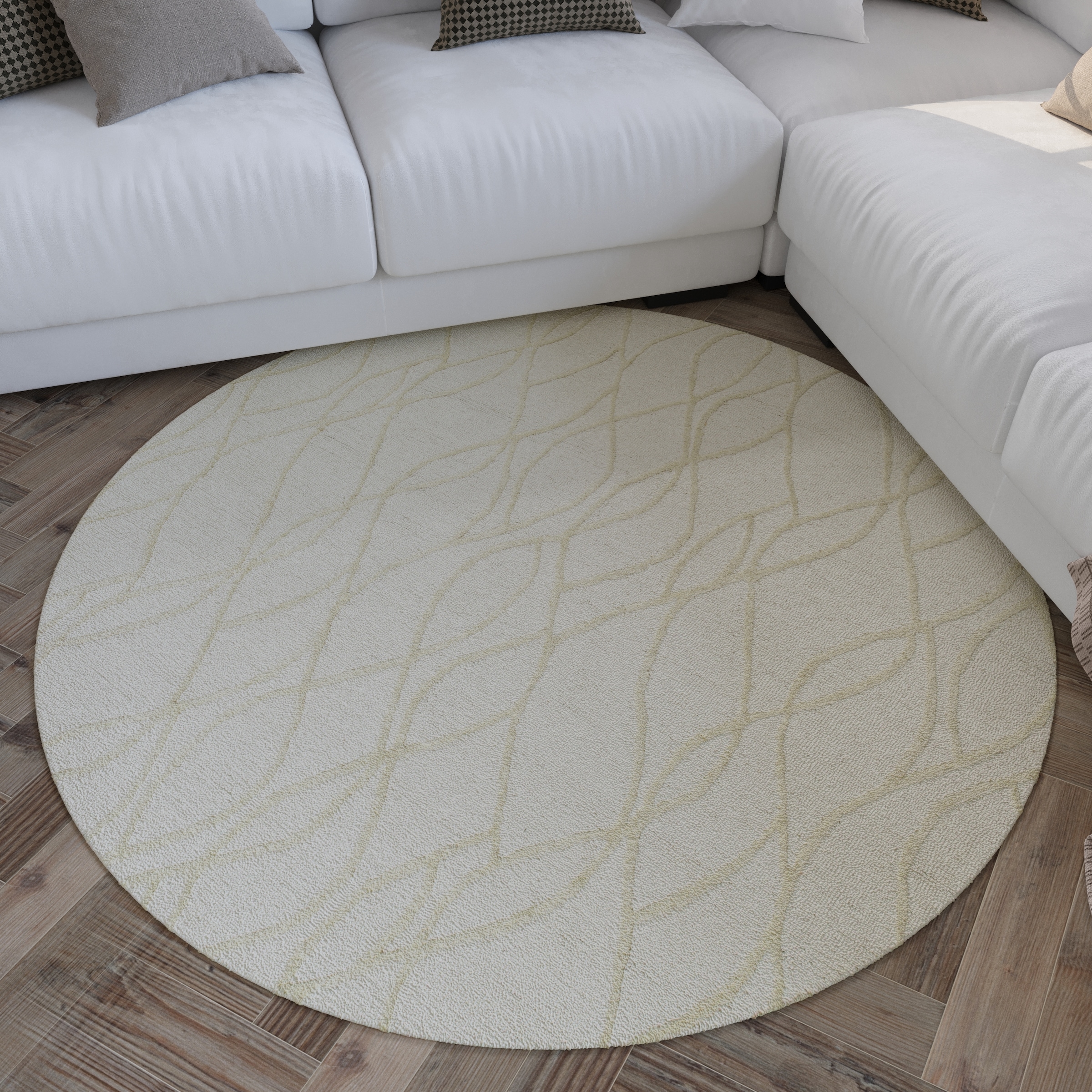 Image of Wecon home Wollteppich "Hamptons TWENTYTHREE" rund 15 mm Höhe Schurwolle, Kurzflor, Wohn- & Schlafzimmer, elegant, welliges Design