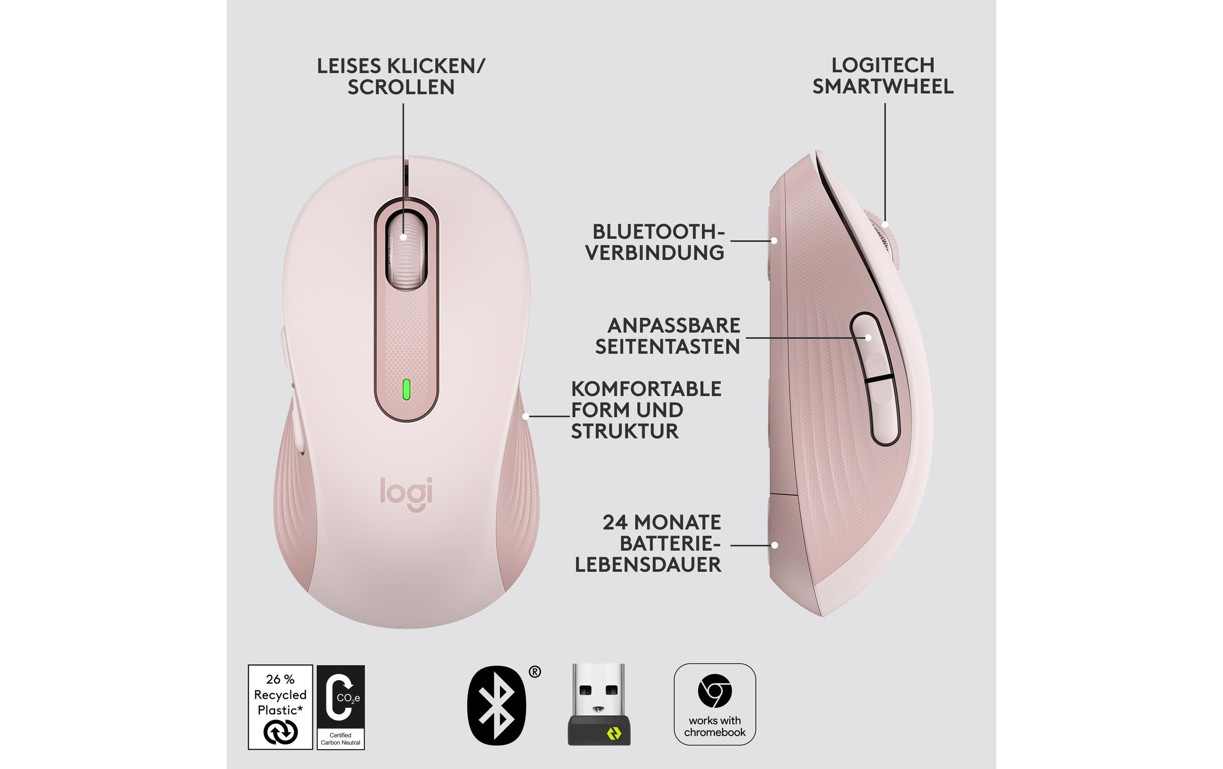 Logitech Maus »Signature M650 Rosa«, kabellos