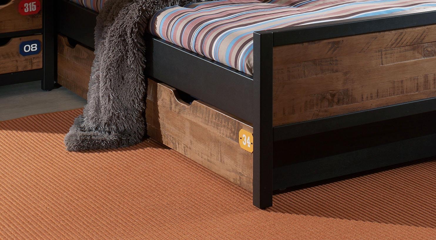 Vipack Schubkasten »Alex, Kiefer teilmassiv gebeizt, durch Rollen einfach zu bedienen«, (B/H/T ca. 199x22,8x93,5cm, Griffaussparung, Dekor Bodenplatten), bietet zusätzlich Stauraum