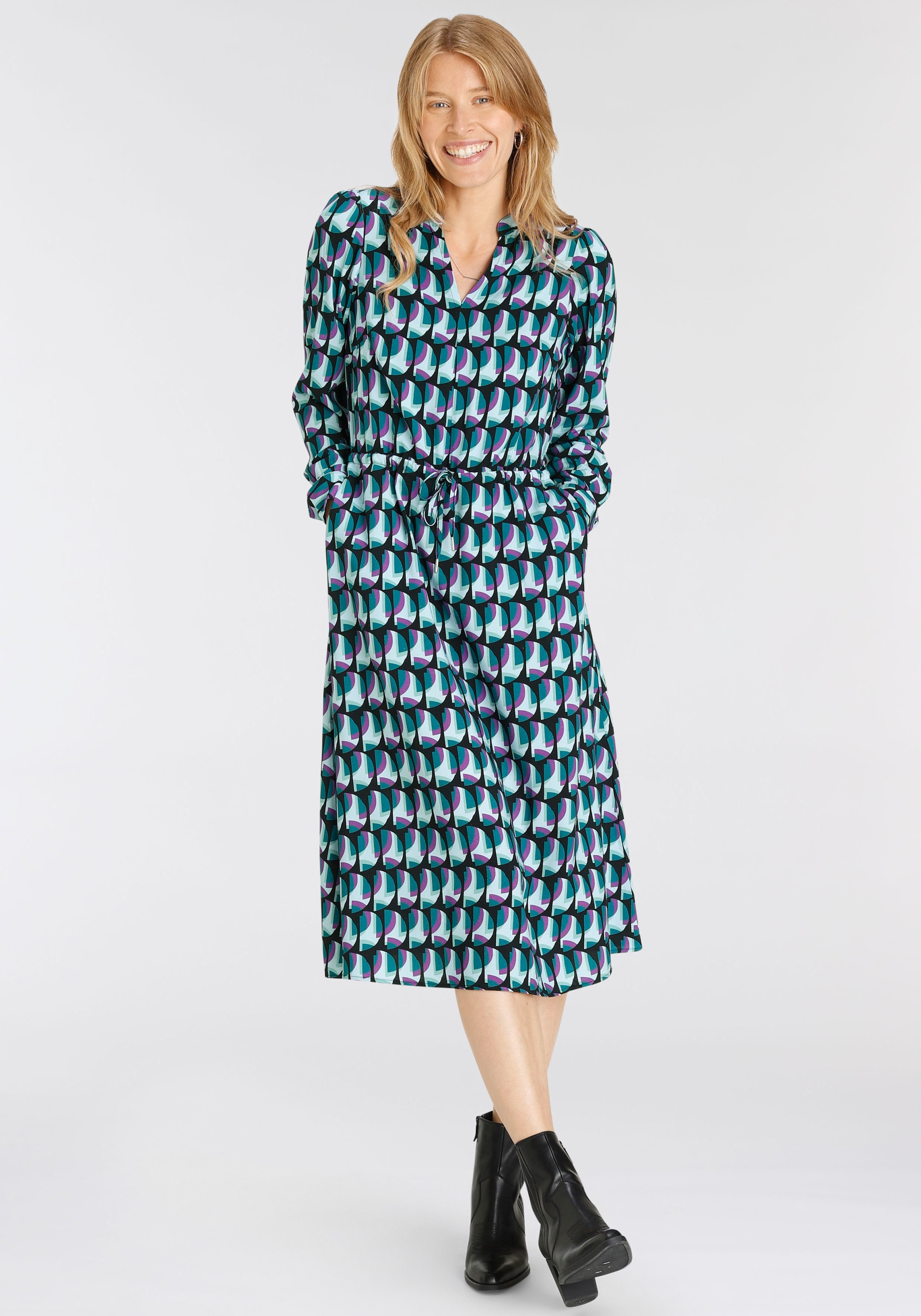 Hemdblusenkleid, mit elegantem Allover-Print