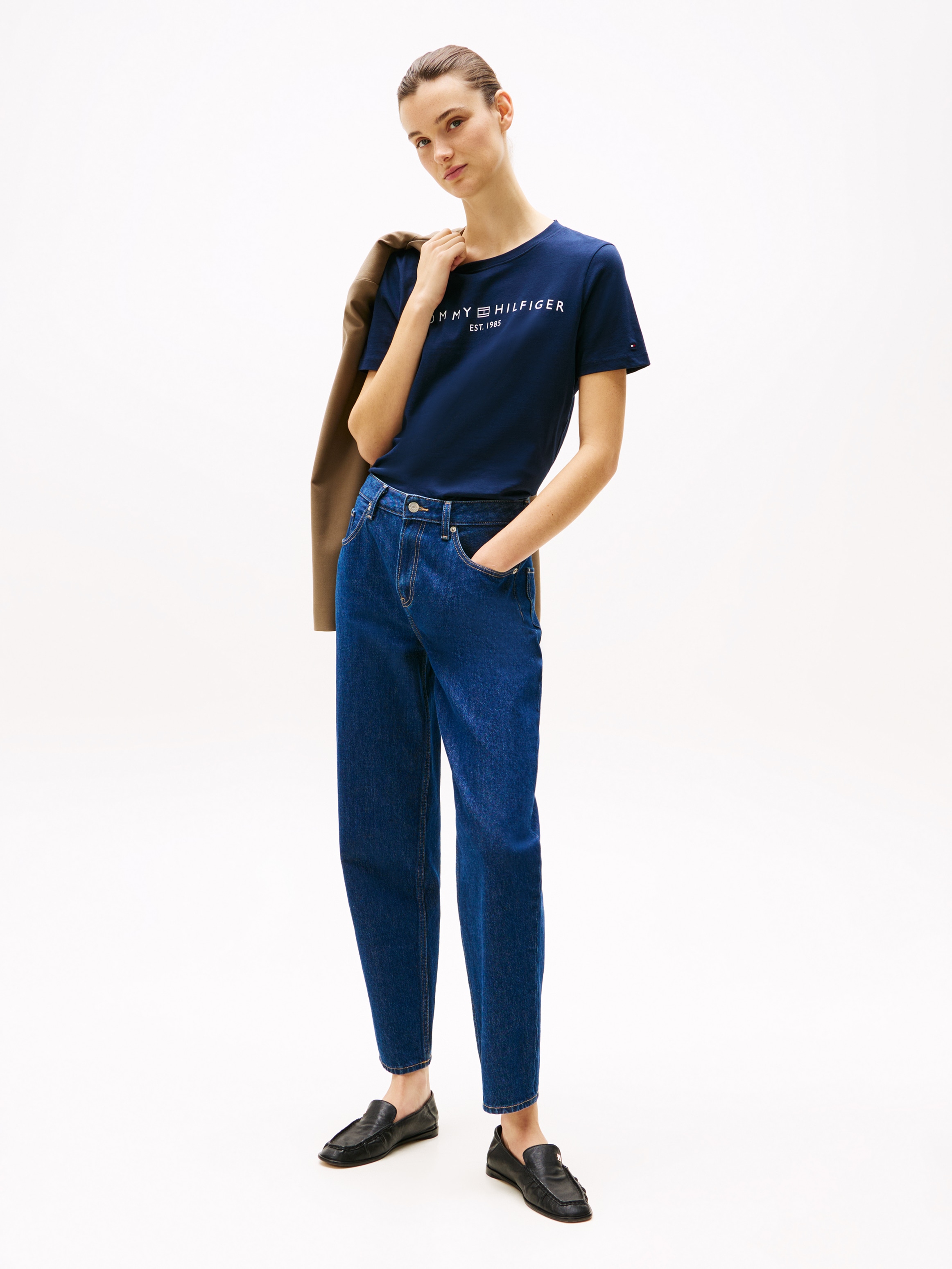 Tommy Hilfiger T-Shirt »REG CORP LOGO C-NK mit Logoschriftzug und Stickerei«, meliert, casual, regular fit, Baumwolle, Rundhals