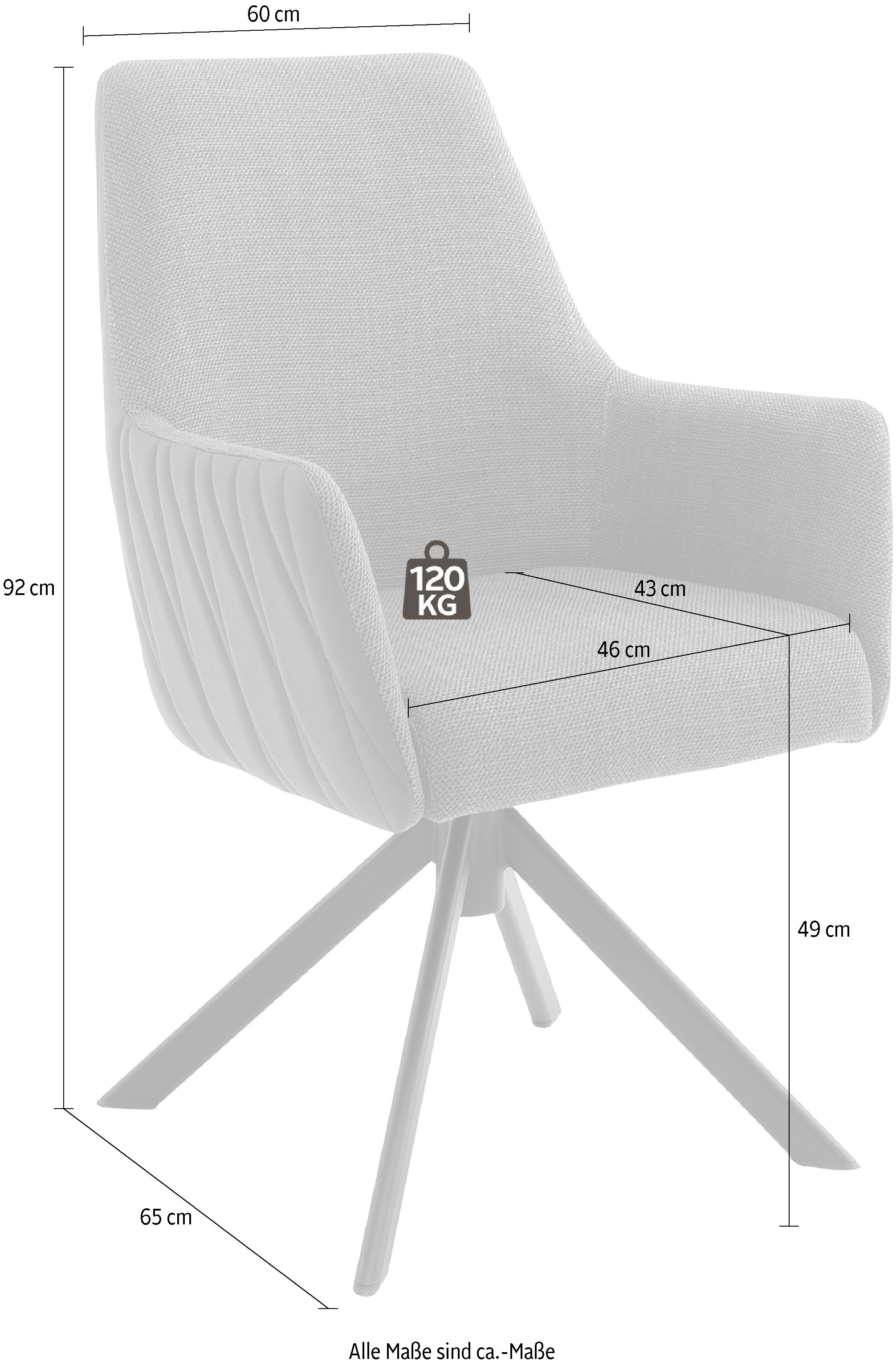 MCA furniture 4-Fussstuhl »Reynosa«, (Set), 2 St., Esszimmerstuhl 360°drehbar mit Nivellierung, Belastbar bis 120 kg