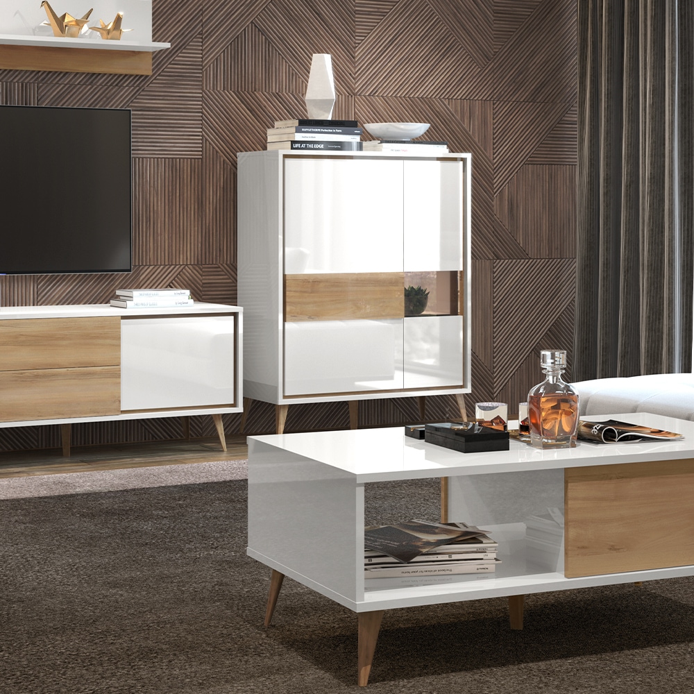 GOODproduct Buffet haut »Vida« (H/L/P) : 121/95/40 cm,  Laqué UV, haute brillance, fonction soft-close et push-to-open