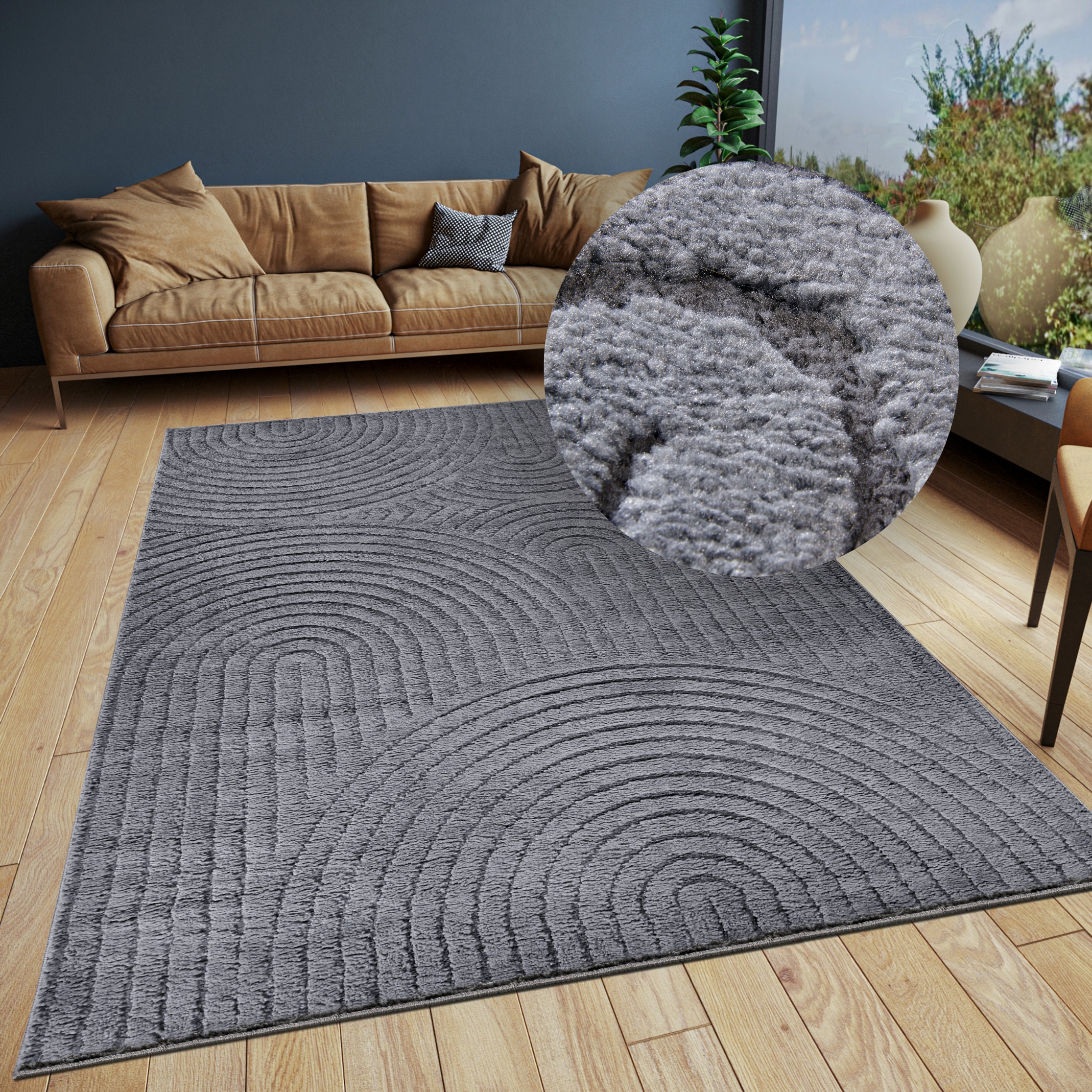 Image of ELLE DECORATION Designteppich "Cosy Panglao, auch als Rundteppich erhältlich" rechteckig 14 mm Höhe uni Kurzflor, Hoch Tief Struktur, modern, Skandi, Boho, Wohnzimmer