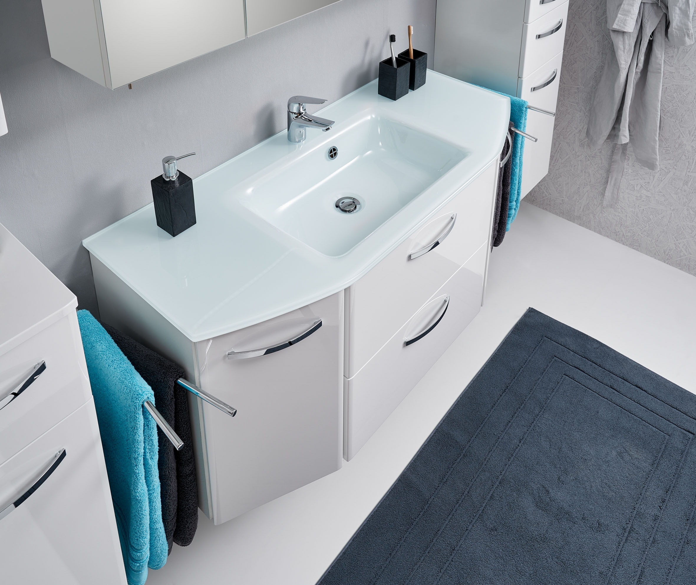 Saphir Waschtisch »Quickset 326, mit Glasbecken, 112cm breit« 2 Stk. tlg.