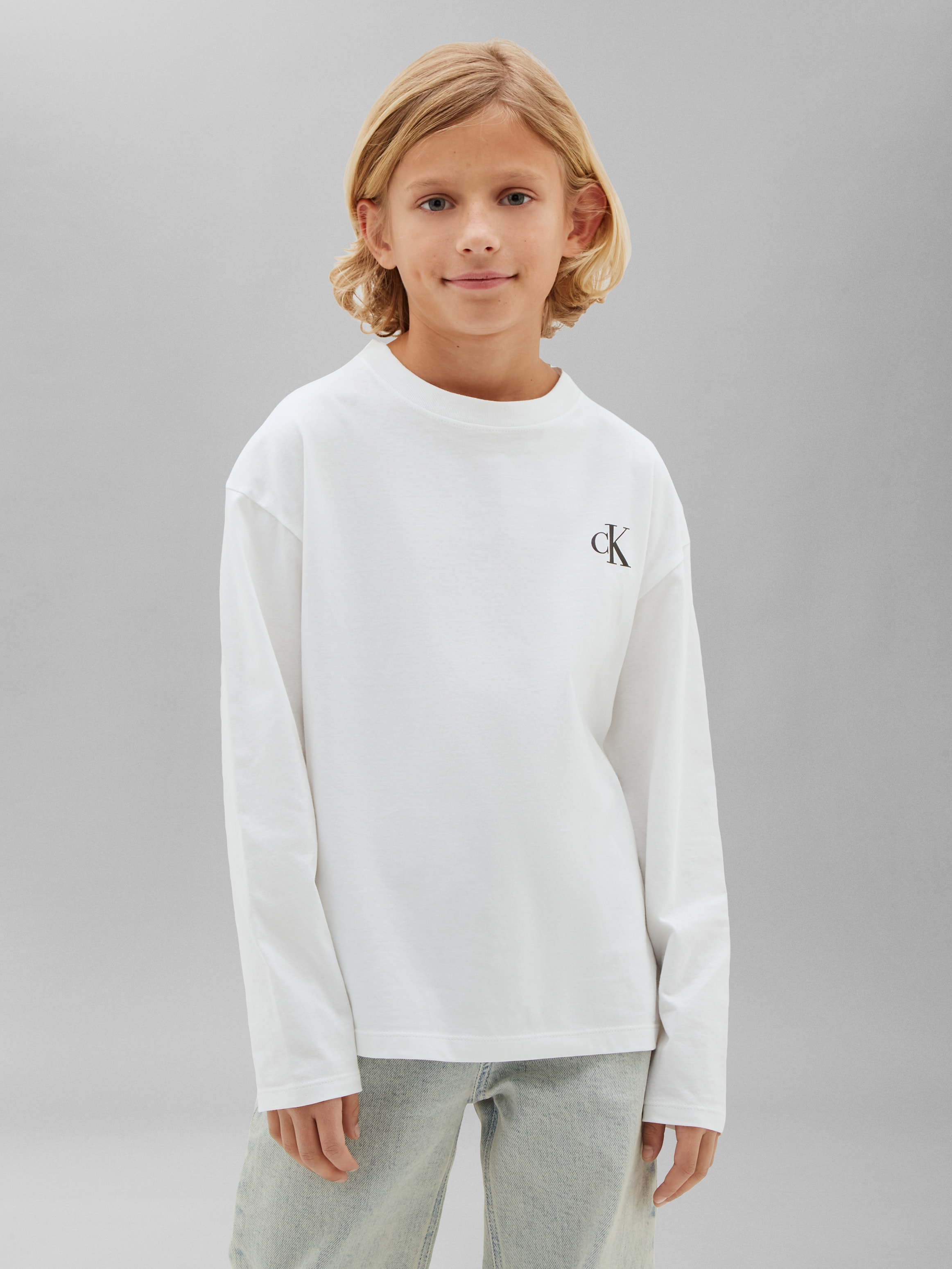 Calvin Klein Jeans T-shirt à manches longues »CHEST MONO LS T-SHIRT 2-PACK« Reine Baumwolle, Regular Fit, Logodruck