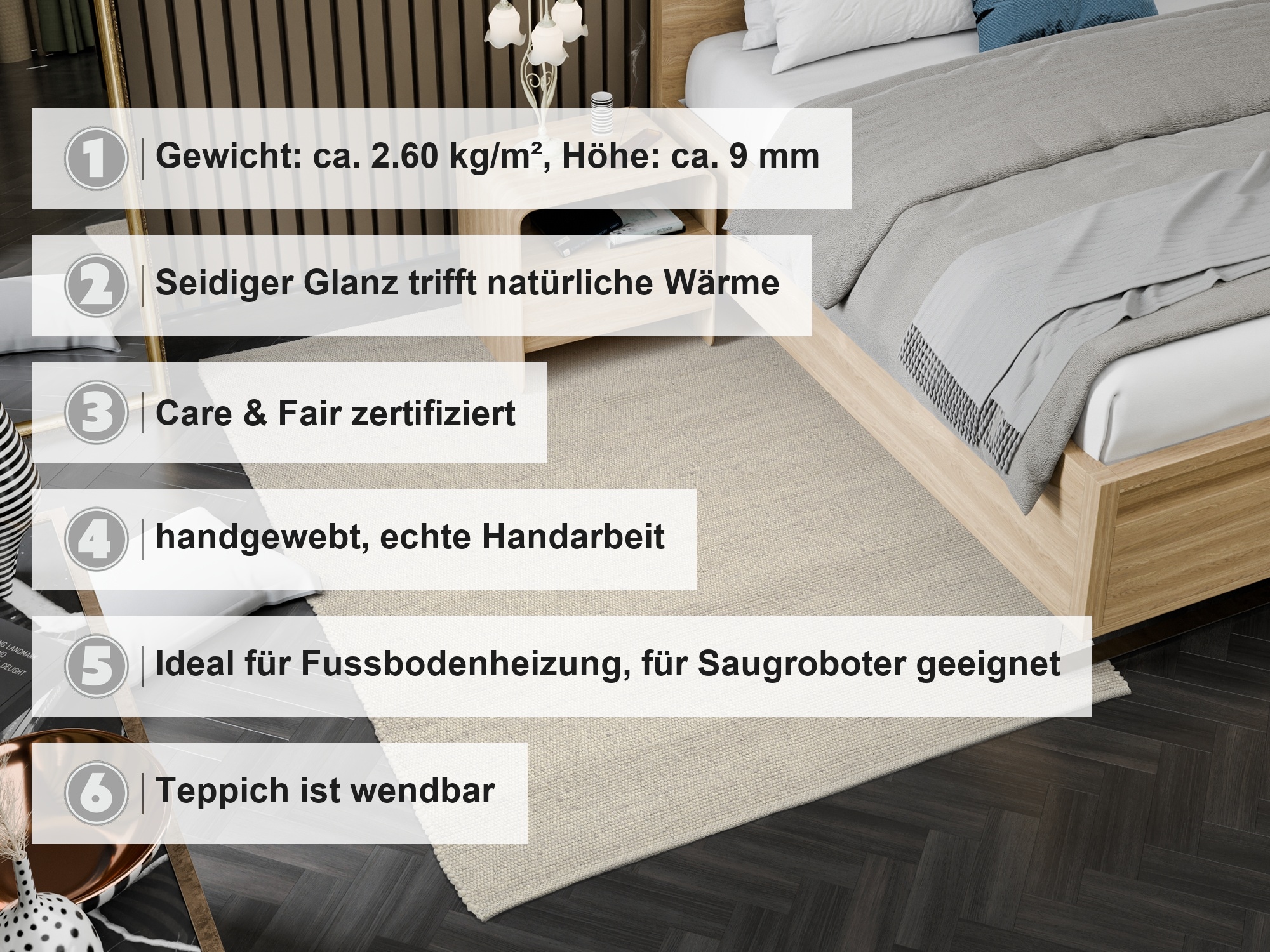 OCI DIE TEPPICHMARKE Teppich »TINY , Wendeteppich« rechteckig 9 mm Höhe handgewebt, 50% Wolle, Naturfaser