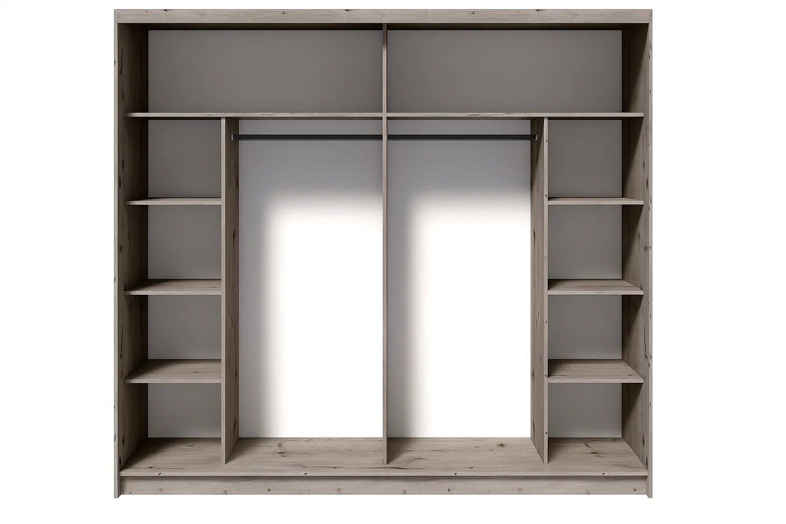 Home affaire Kleiderschrank »PRESSAC mit viel Stauraum, 10 Fächer, 2 Kleiderstangen, Breite 230cm« Garderobe mit 2 Schiebetüren und Spiegel, Masse B/T/H: 230/62/215 cm