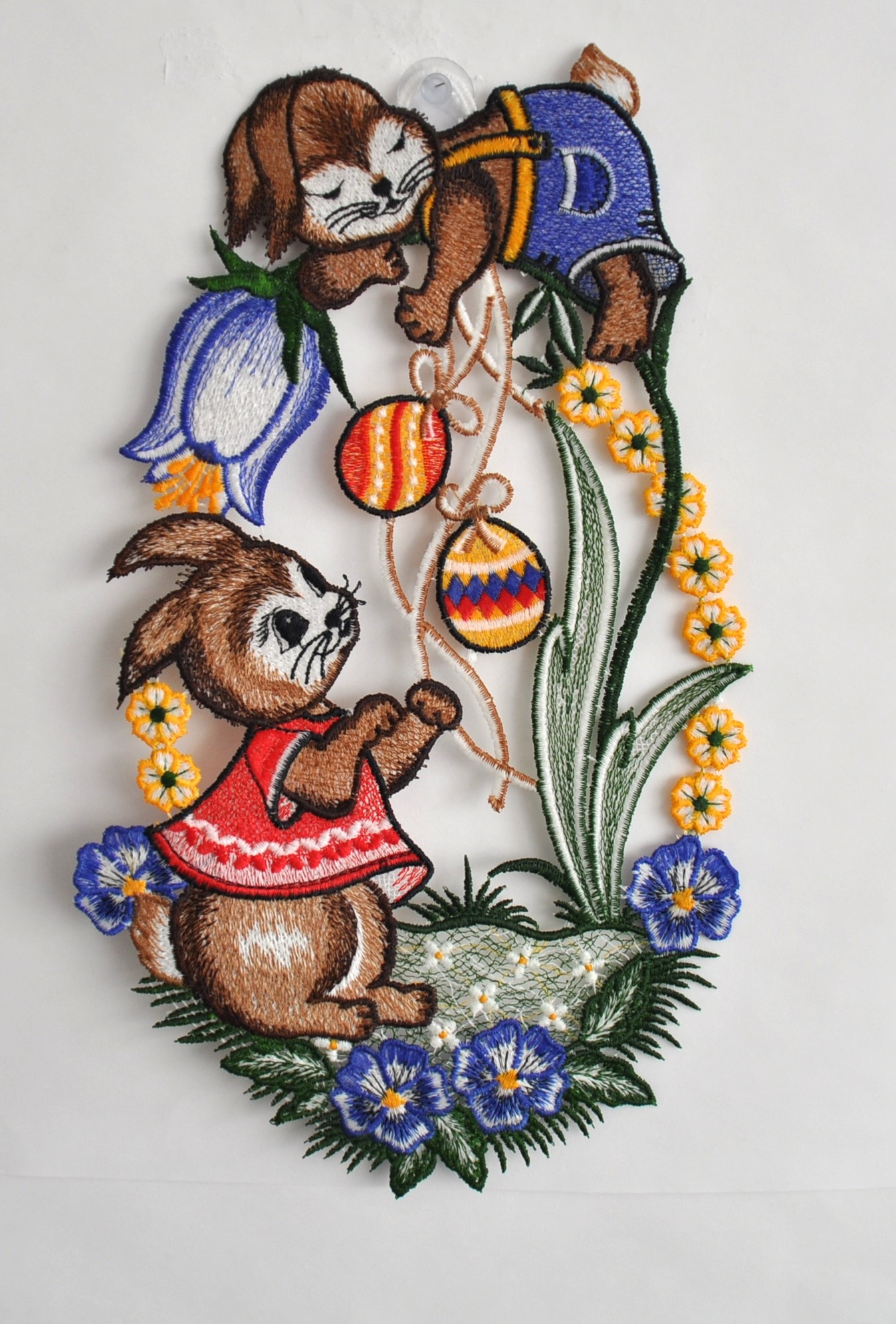 Image of Stickereien Plauen Fensterdekoration "Fensterbild Osterhasen" Plauener Spitze