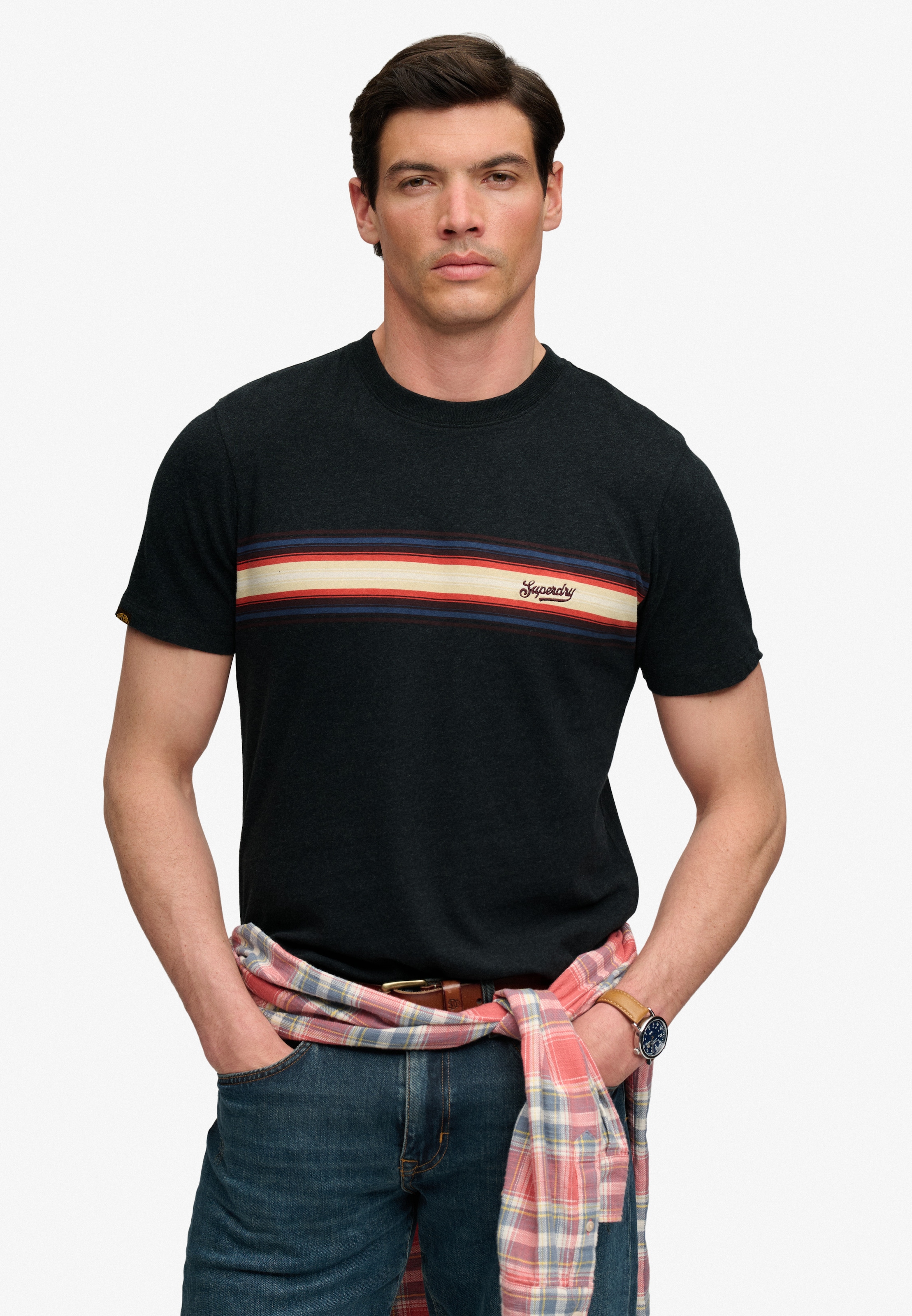 Image of Superdry Rundhalsshirt "OUTDOOR STRIPE LOGO RLXD TEE" Baumwolle, relaxed fit