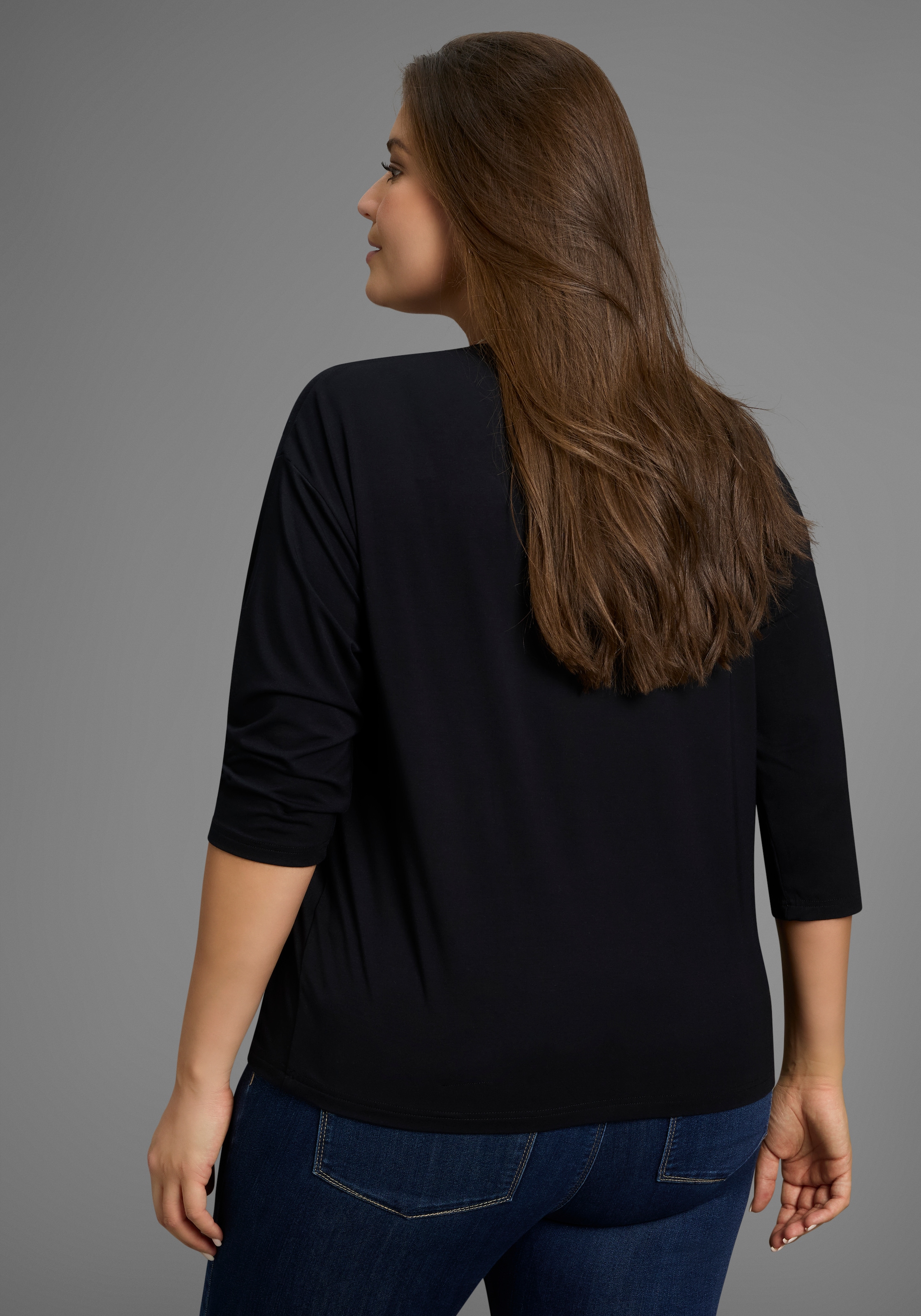 Laura Scott CURVE 3/4-Arm-Shirt, mit V-Ausschnitt und lockerer Passform – GROSSE GRÖSSEN