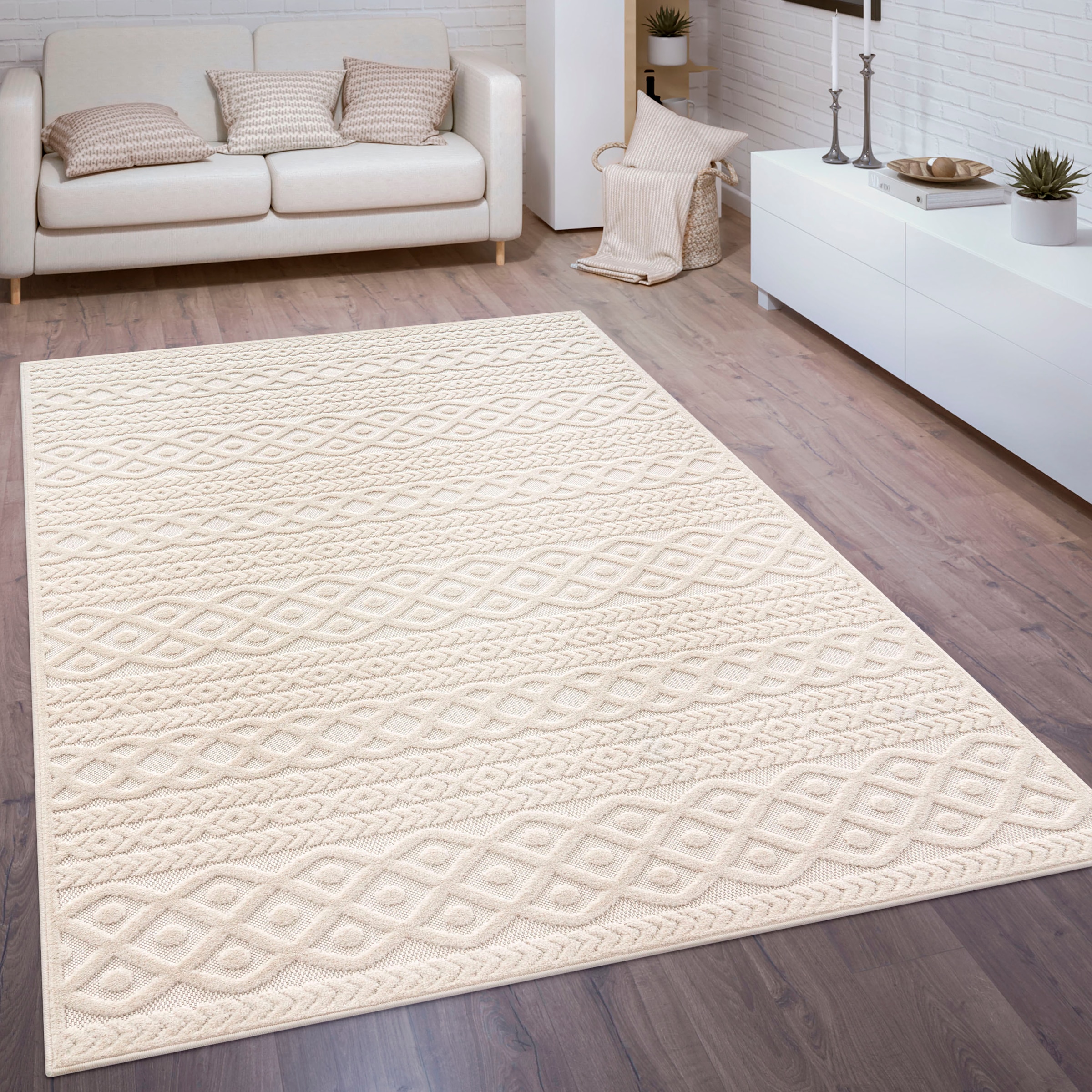 Paco Home Teppich »Cotton Effekt, geeignet boho, Uni-Farben, jetzt rechteckig, und In- Outdoor kaufen Hoch-Tief 231«
