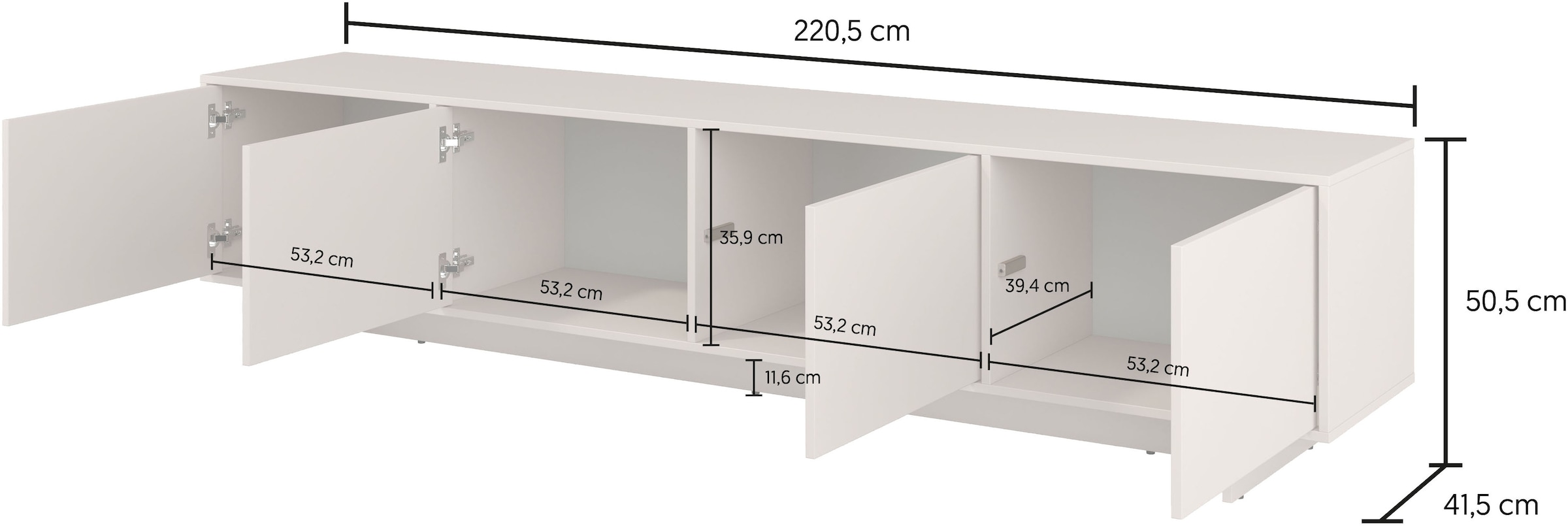 GOODproduct Table basse »Tatami, Modernes griffloses TV-Board, Breit 220,50cm, TV-Schrank« meuble TV, meuble TV avec beaucoup de rangement, fonction push-to-open