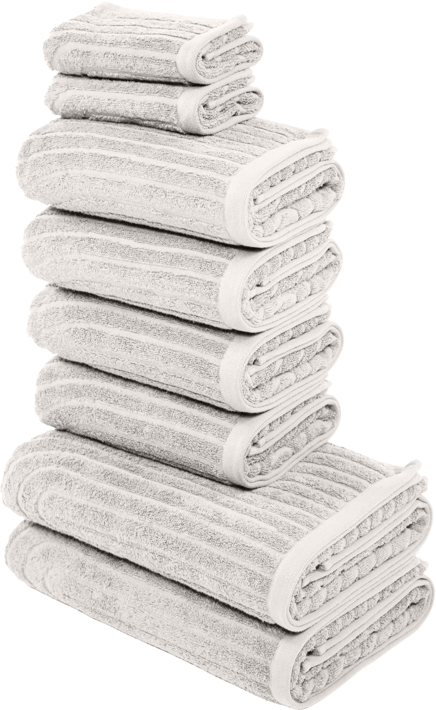 my home Handtuch Set »Handtuchset Ognon, Duschtücher, Handtücher, Gästetücher, Zen«, Set, 8 tlg., Frottier, Handtücher mit Muster, Scandi, einfarbiges Handtuch-Set 100% Baumwolle
