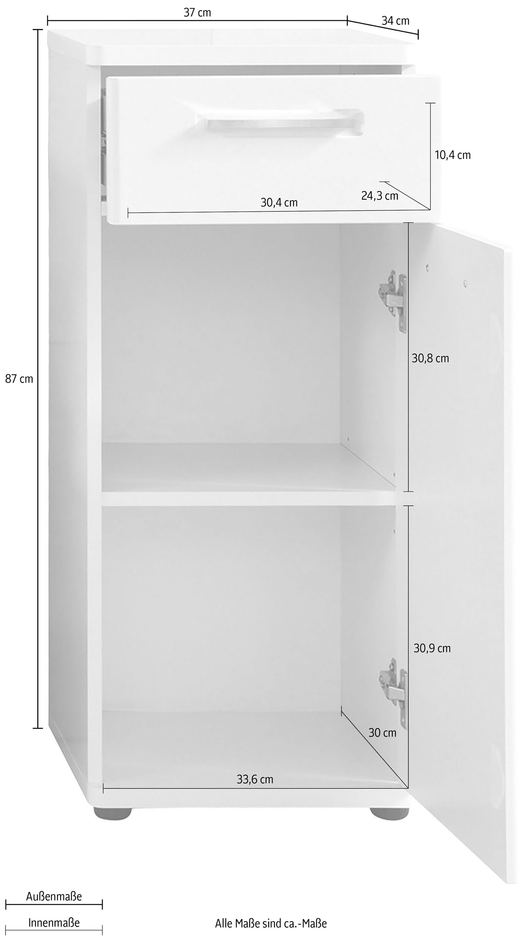 welltime Unterschrank »Mora«, Standschrank mit 1 Tür & 1 Schublade - (B/T/H) 37/34/87 cm