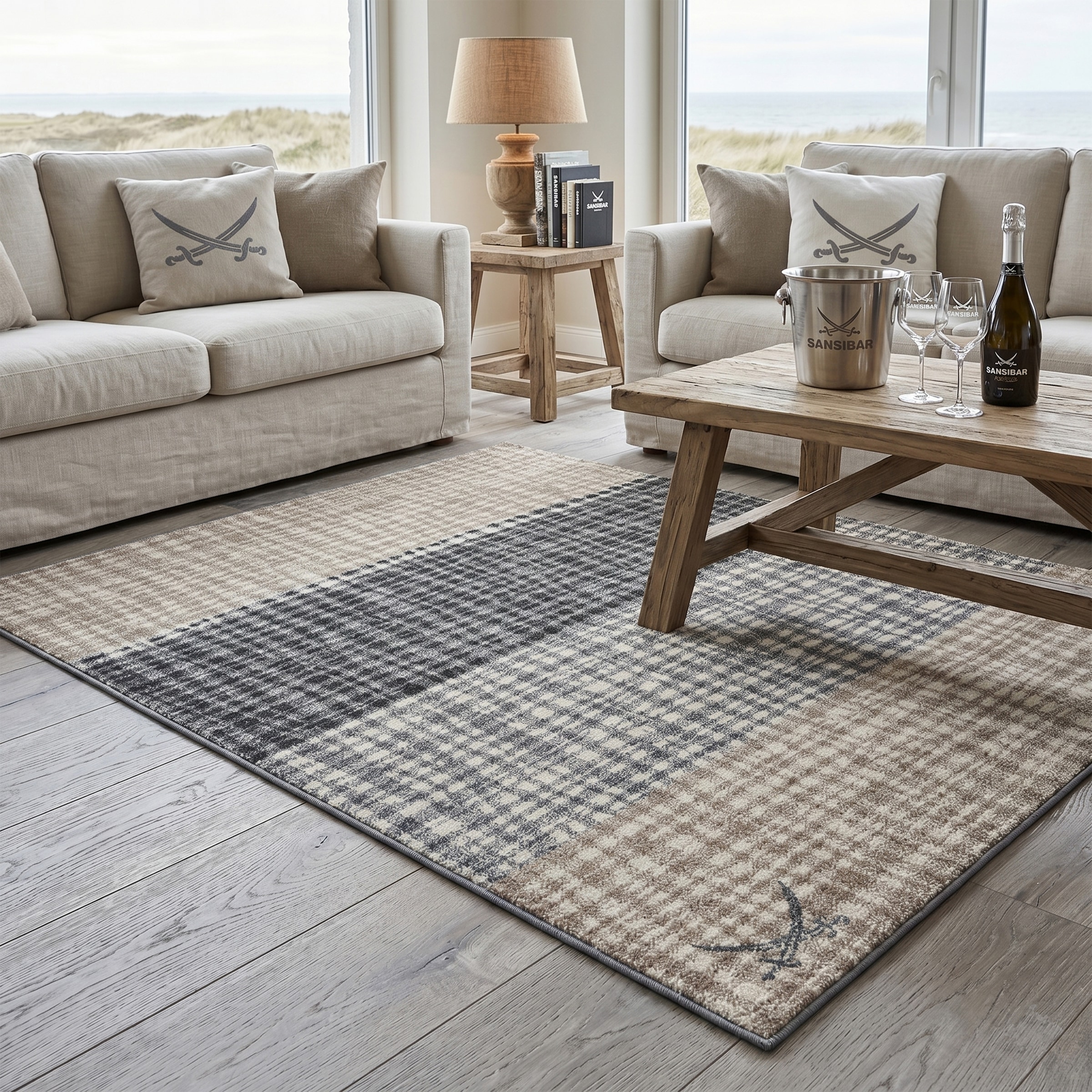 Image of Sansibar Teppich "Heide SA-039" rechteckig 10 mm Höhe modernes Design, gestreift, mit Motiv: gekreuzte Säbel, Wohnzimmer