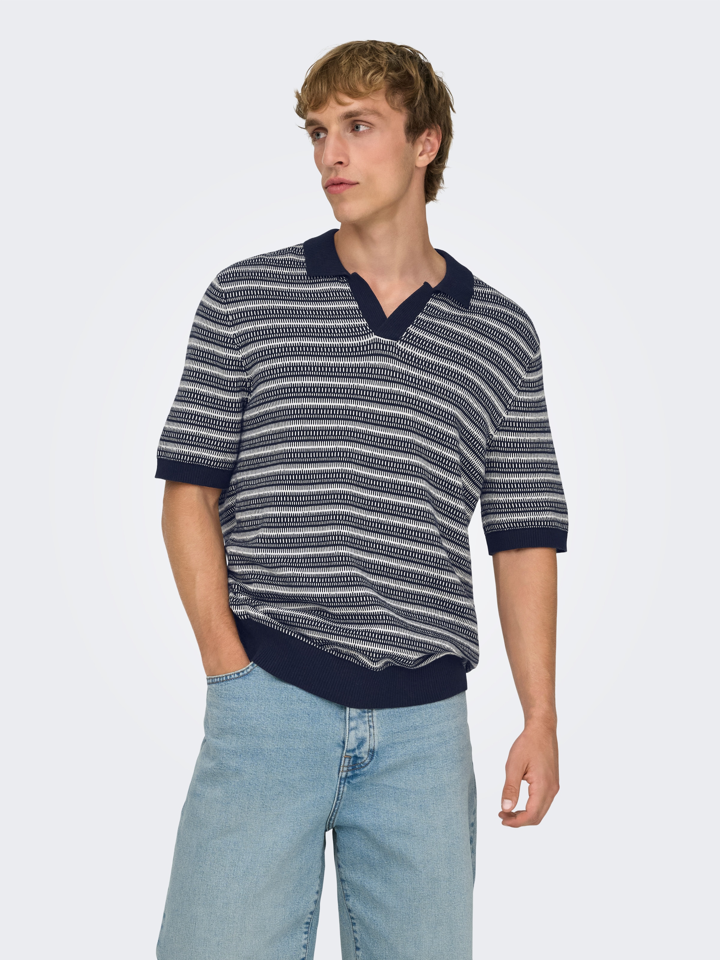 ONLY & SONS Pull à col polo »ONSTILO REG SS SPLIT NECK KNIT NOOS« coton, coupe régulière