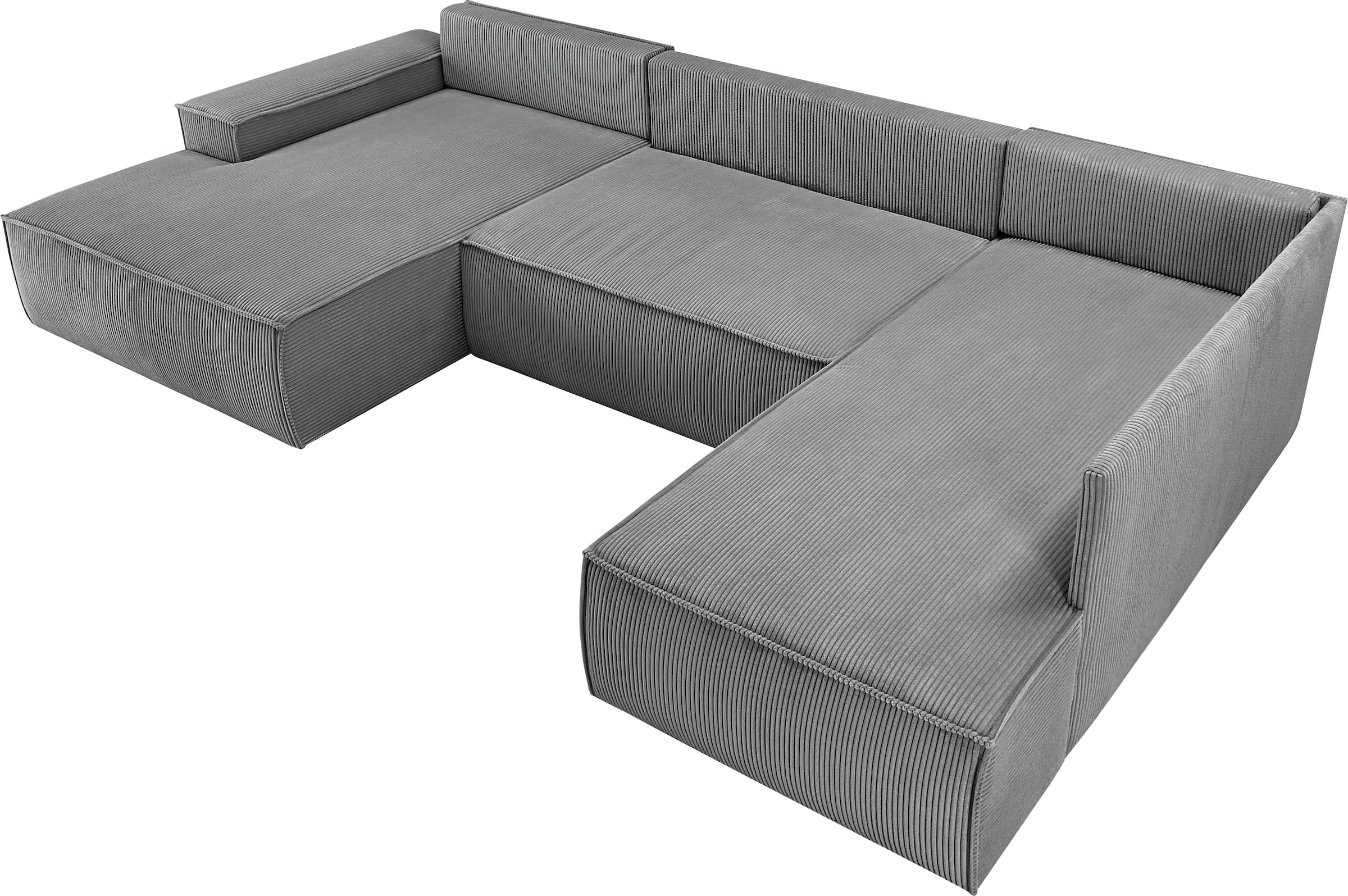 Home affaire Wohnlandschaft »SHERWOOD 329 cm, U-Form, Schlafsofa,«, Schlaffunktion m. Bettkasten (194x139 cm), Cord, Vintage, Samtvelours