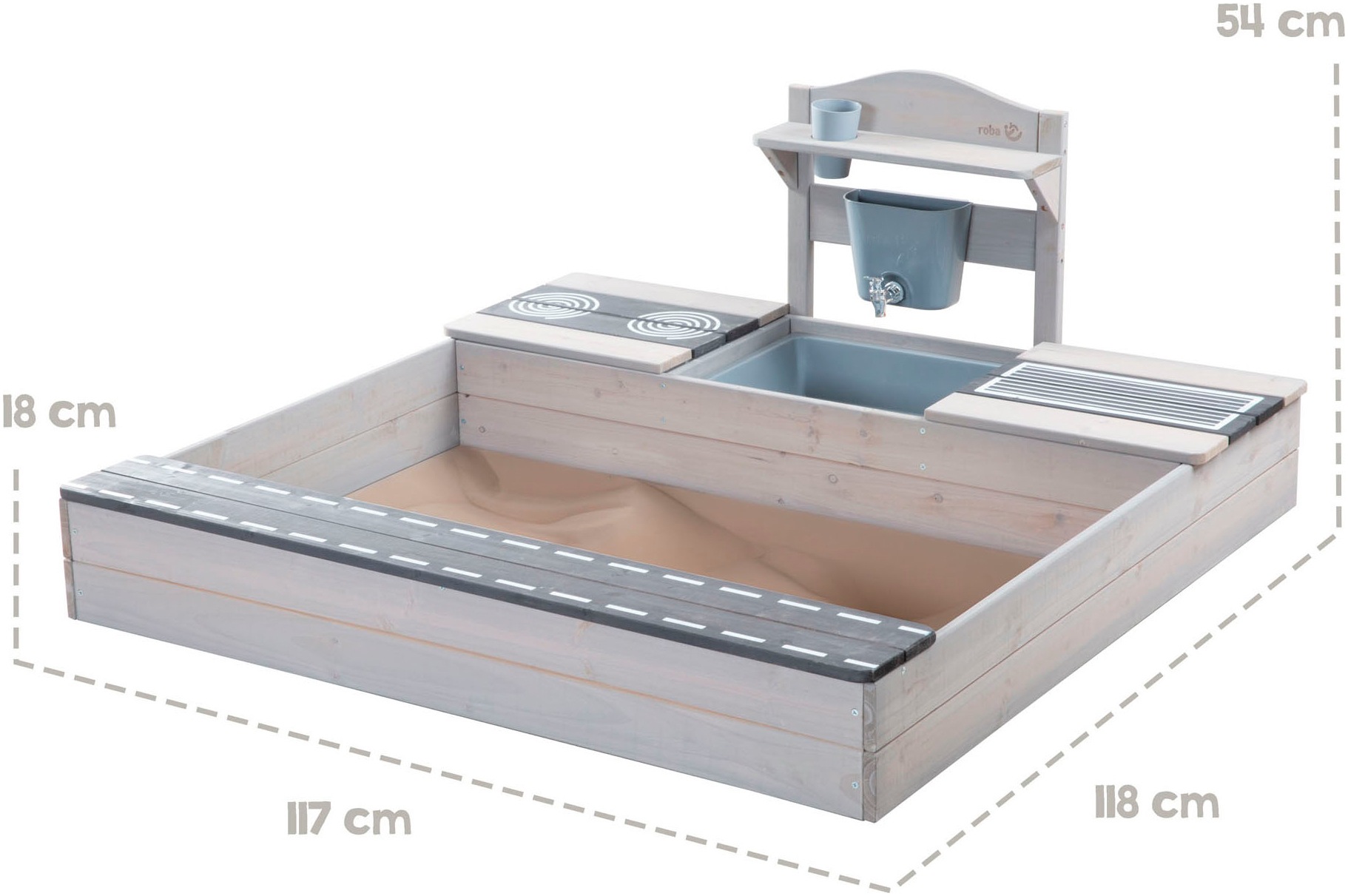 roba® Sandkasten »117 x 118 x 54 cm, mit Matschküche, grau« FSC® - schützt Wald