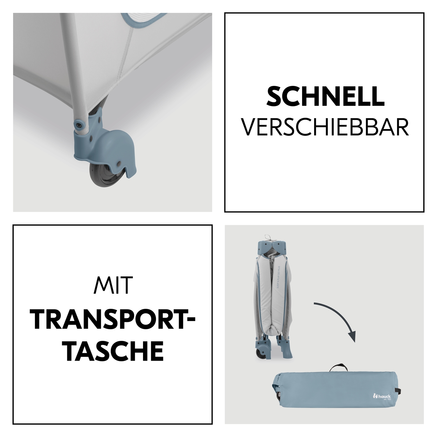 Hauck Lit de voyage pour bébé »Sleep N Play Go Plus, Dusty  Blue« mit integrierten Rädern; Vorderausstieg