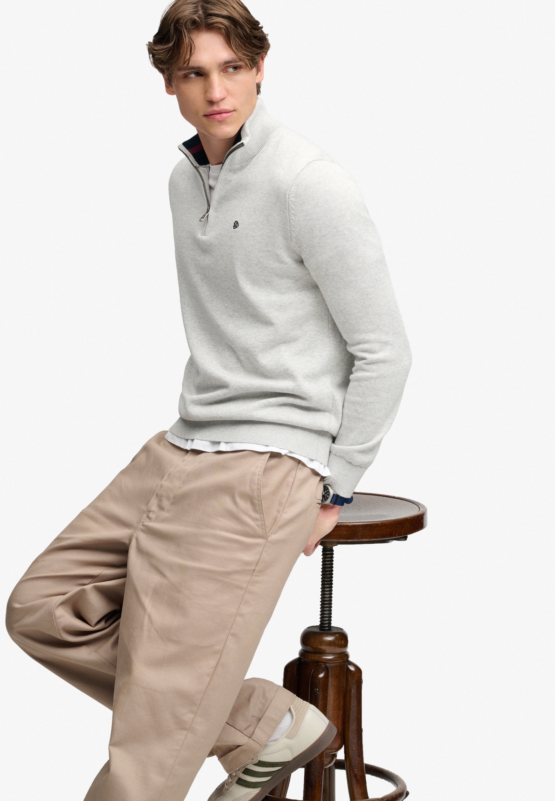 Superdry Strickpullover »PREP ESSENTIAL COTTON HALF ZIP« Baumwolle, slim fit