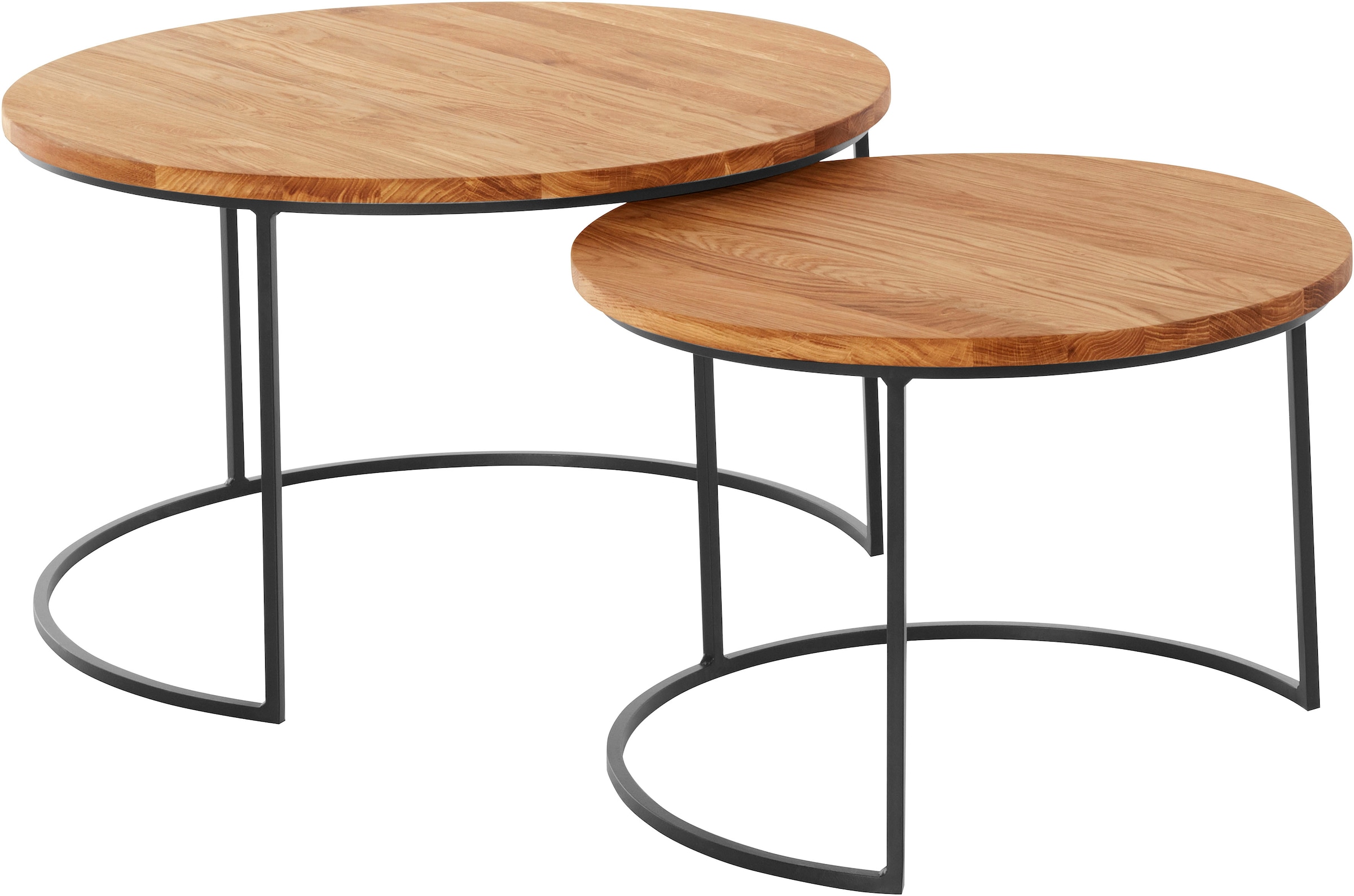 Image of andas Couchtisch "Caprinus" Masse (B/T/H): 75/75/39 und 58/58/39 cm, aus Eichenholz, FSC zertifiziert, 2er-Set, stabiles Metallgestell