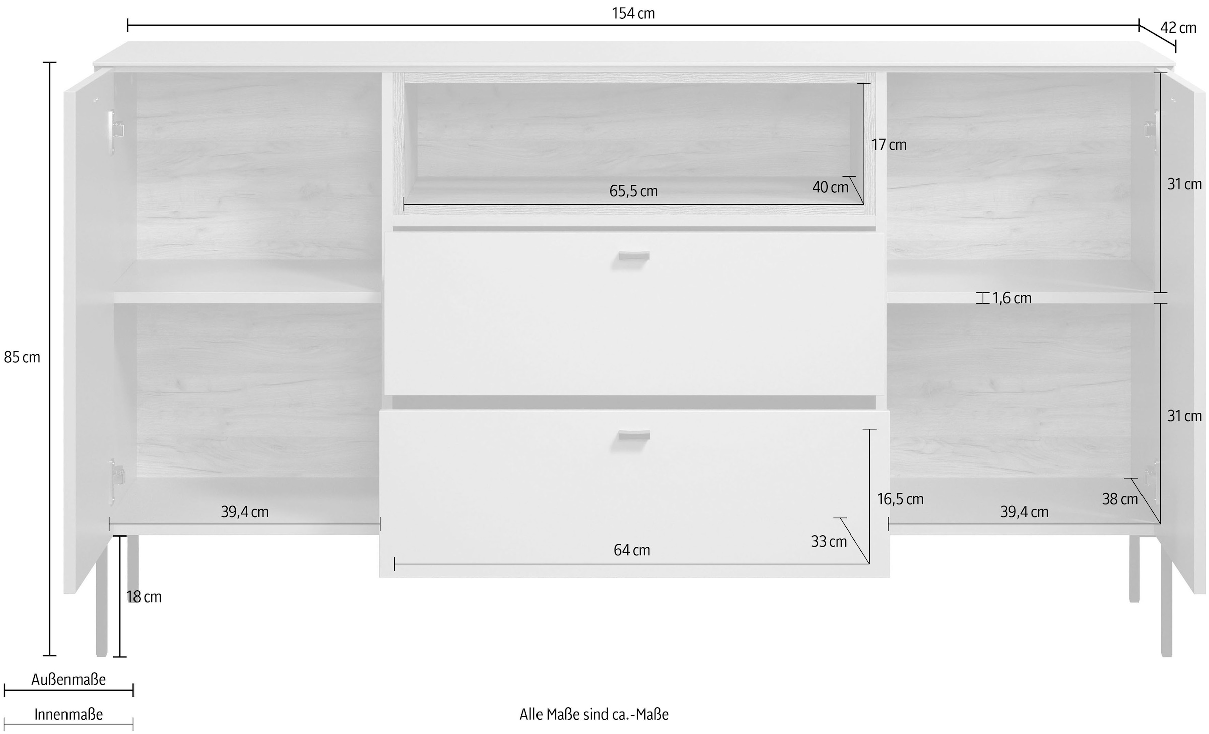 Home affaire Buffet »San Pedro« 1 cuis tlg. Kommode mit Softclose-Funktion - (B/T/H) 154/42/85 cm