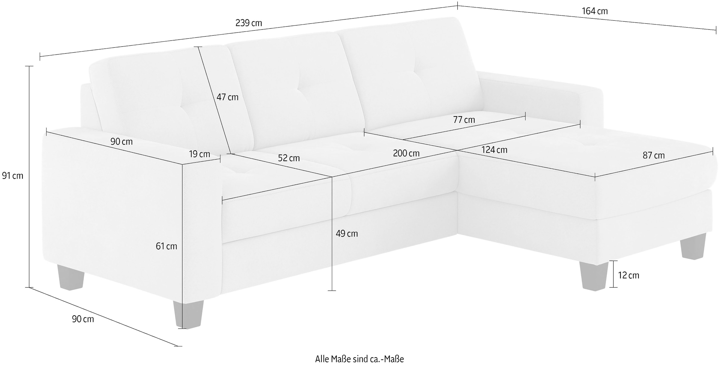 Places of Style Ecksofa »Varese L-Form«, wahlweise mit Bettfunktion und Bettkasten