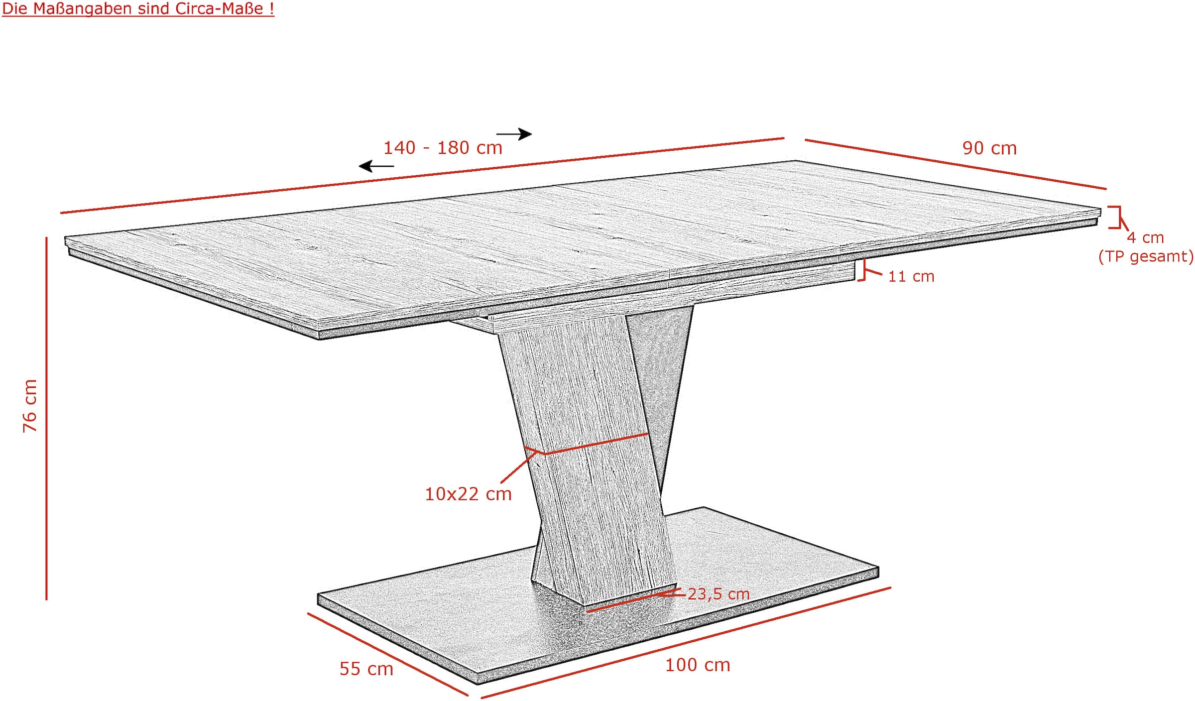 GOODproduct Table de salle à manger à colonne »Altona« Esstisch, Küchentisch, ausziehbar auf 180 cm