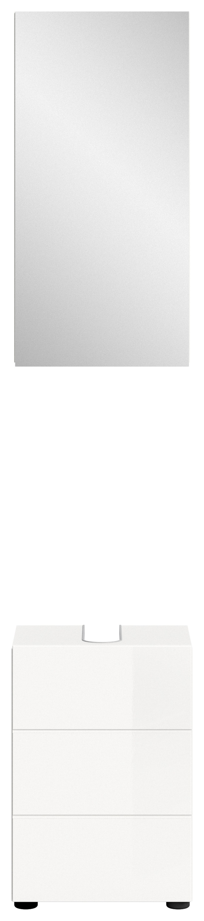 welltime Badmöbel-Set »BIEL, TOPSELLER, 2 teilig, inkl. Beleuchtung, MDF Front, Rillenoptik« best. aus: Waschbeckenunterschrank, Spiegelschrank inkl. Beleuchtung, 2 Stk. tlg.