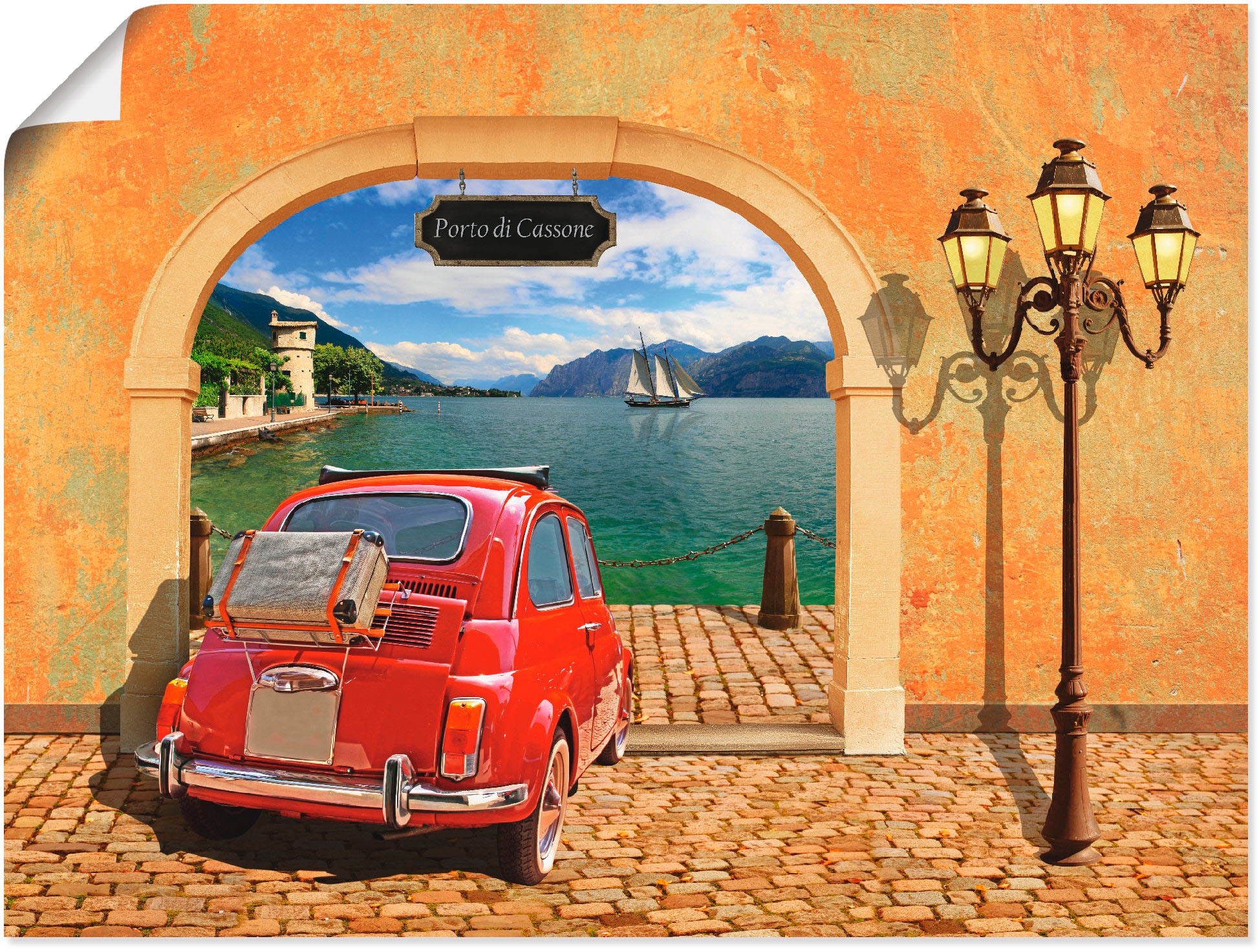 Image of Artland Wandbild "Kleiner italienischer Hafen" Auto 1 Stk. tlg. als Leinwandbild, Poster in verschied. Grössen