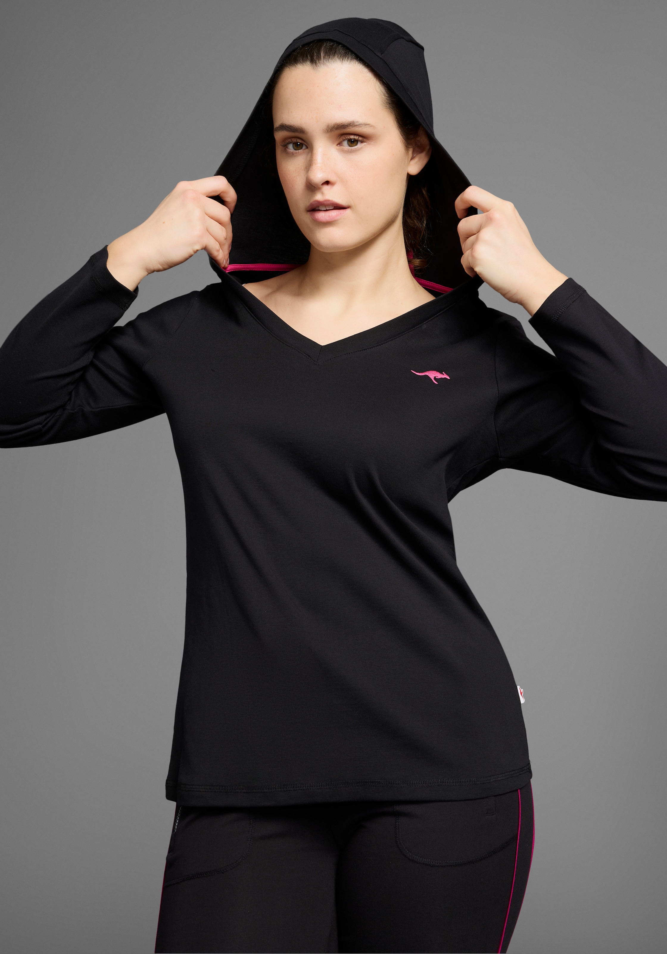 Image of KangaROOS Kapuzenshirt Langarm, V-Ausschnitt, aus 100% Baumwolle, grosse Grössen