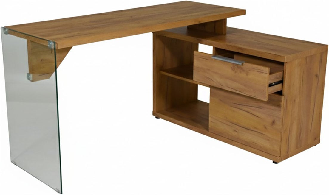 Jahnke Bureau d'angle »LUX C 135 E« bureau d'angle, montage réversible, verre, 1 tiroir et 2 compartiments