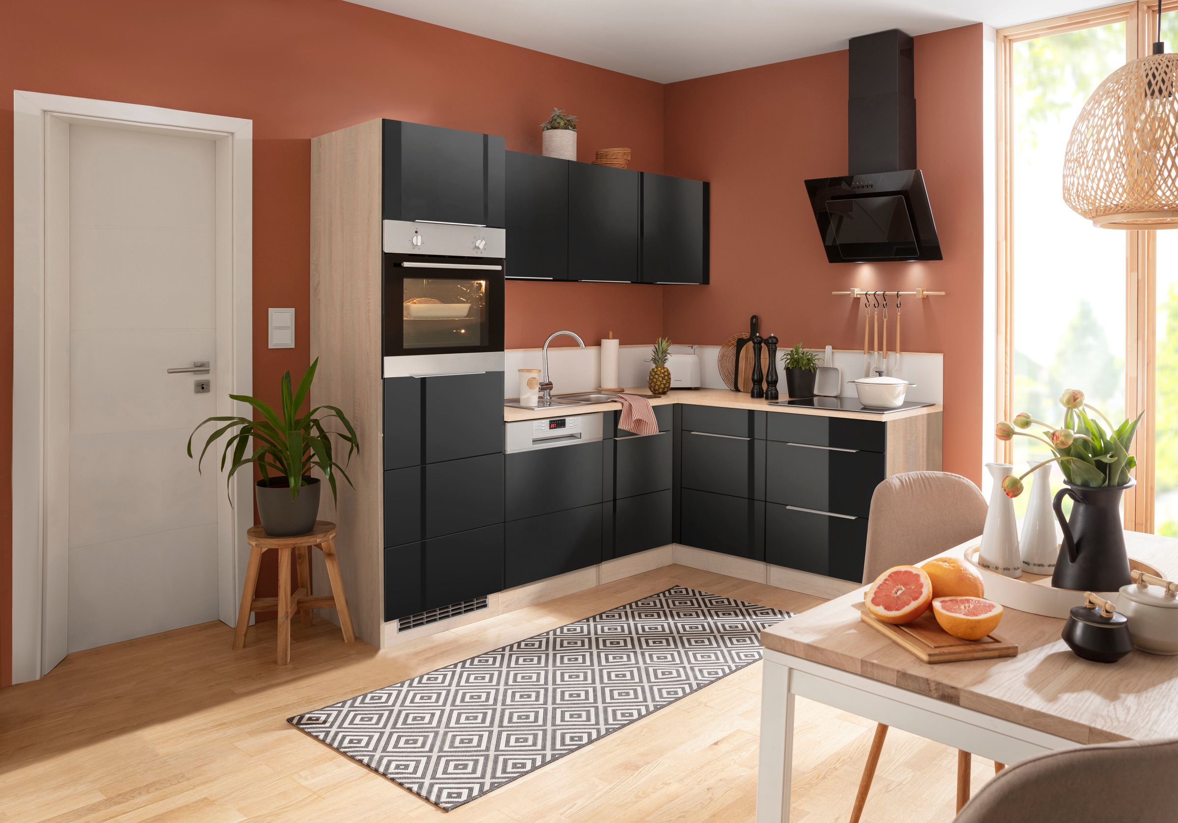 KOCHSTATION Winkelküche "KS-Brindisi" Stellbreite 230/170 cm, wahlweise mit E-Geräten, mit MDF-Fronten