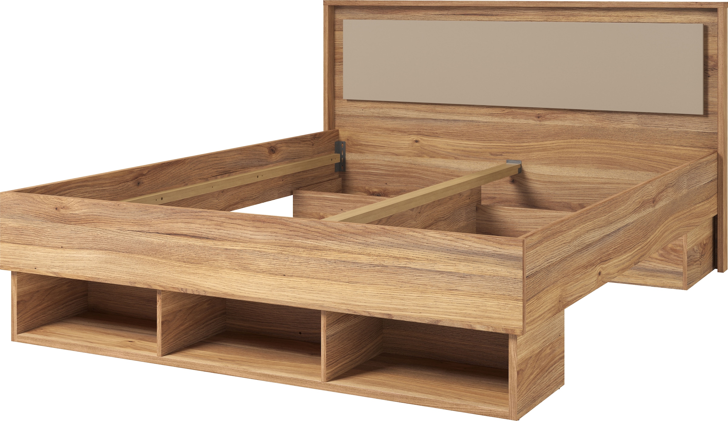 Home affaire Bettgestell »Wharton, 140, 160 oder 180cm Breite, Made in Europe«, (mit oder ohne Stauraumschubladen), Doppelbett mit offenen Regalen, FSC-zertifizierter Holzwerkstoff