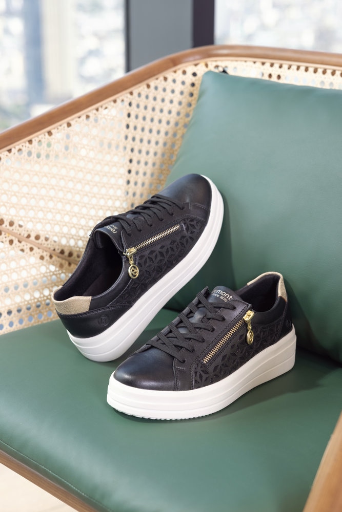 Remonte Baskets à plateforme  chaussure basse, à lacets, avec perforations et fermeture éclair latérale