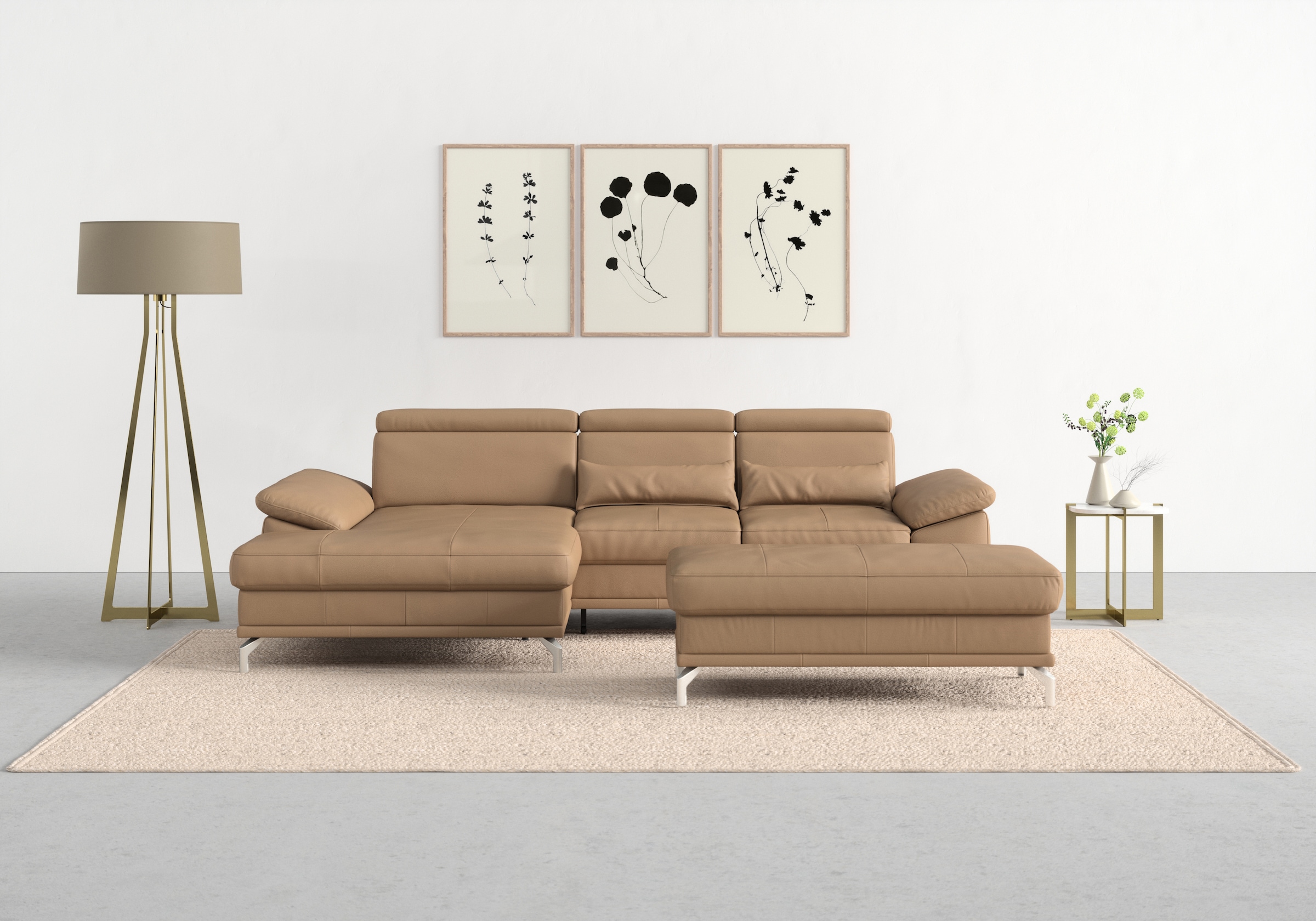 sit&more Ecksofa »Cabrio L-Form, mit Sitztiefenverstellung, Arm- und Kopfteilverstellung«, 2 Nierenkissen, Federkern, optional Bettfunktion und Stauraum