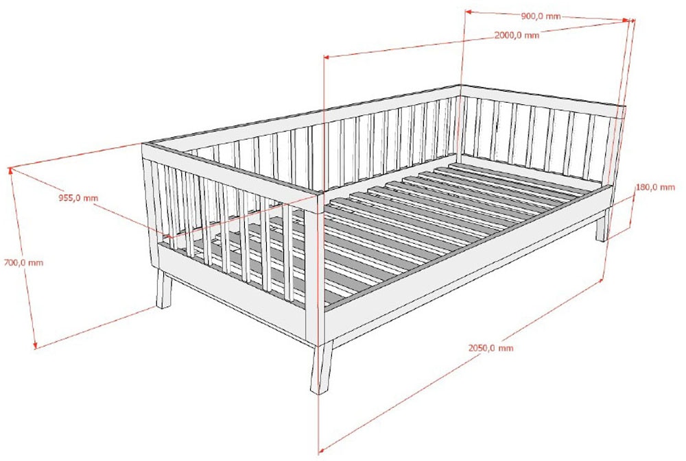 Vipack Daybett »Sesan, mit Sprossenumrandung in zeitlosem Design« (B/H/T ca. 205x70x95,7cm) inkl. Rolllattenrost,  universell einsetzbar, wahlweise in 2 zwei Farben erhältlich