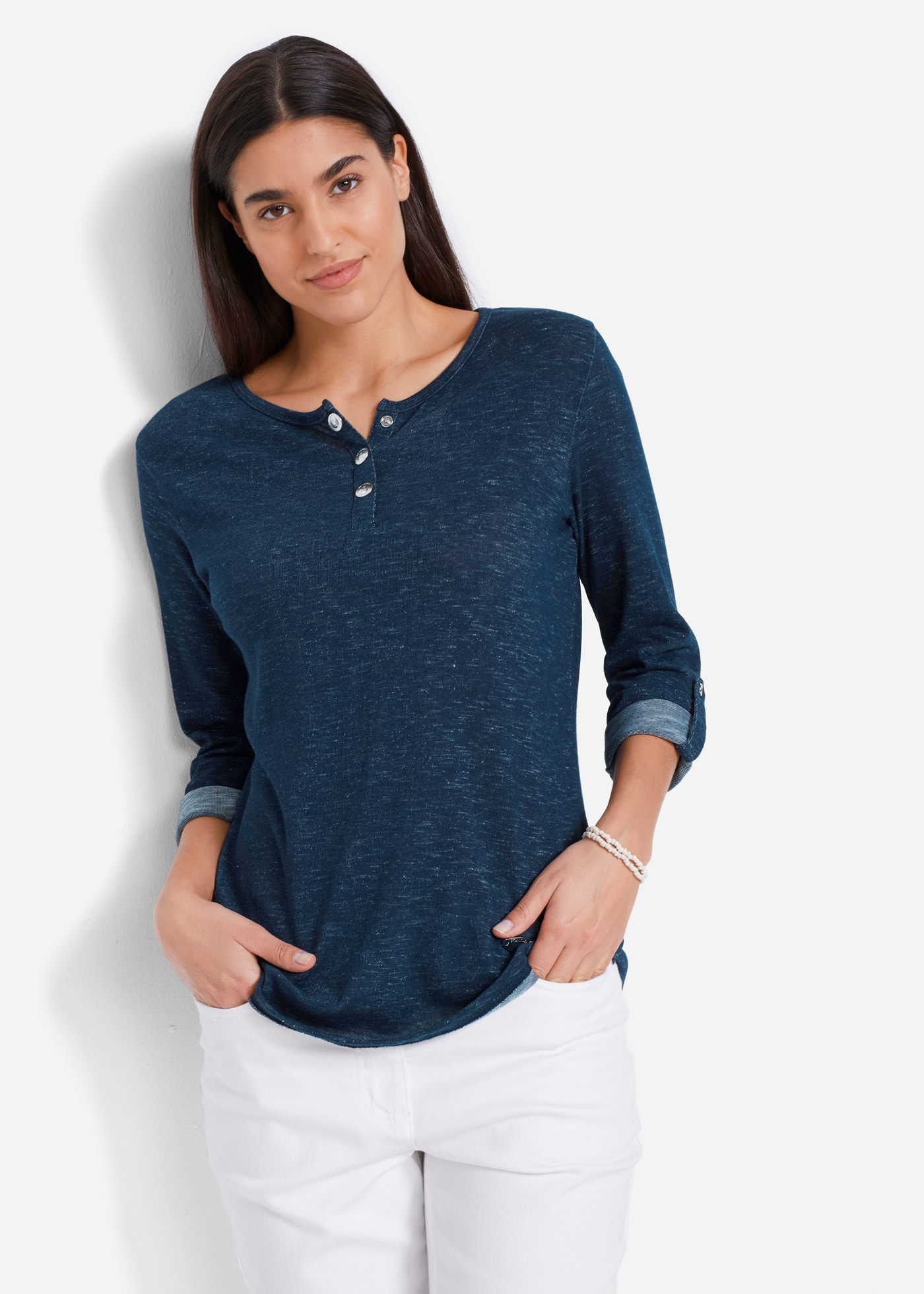 Image of bonprix Langarmshirt im Henley-Look, mit krempelbaren Ärmeln, abgerundeter Saum