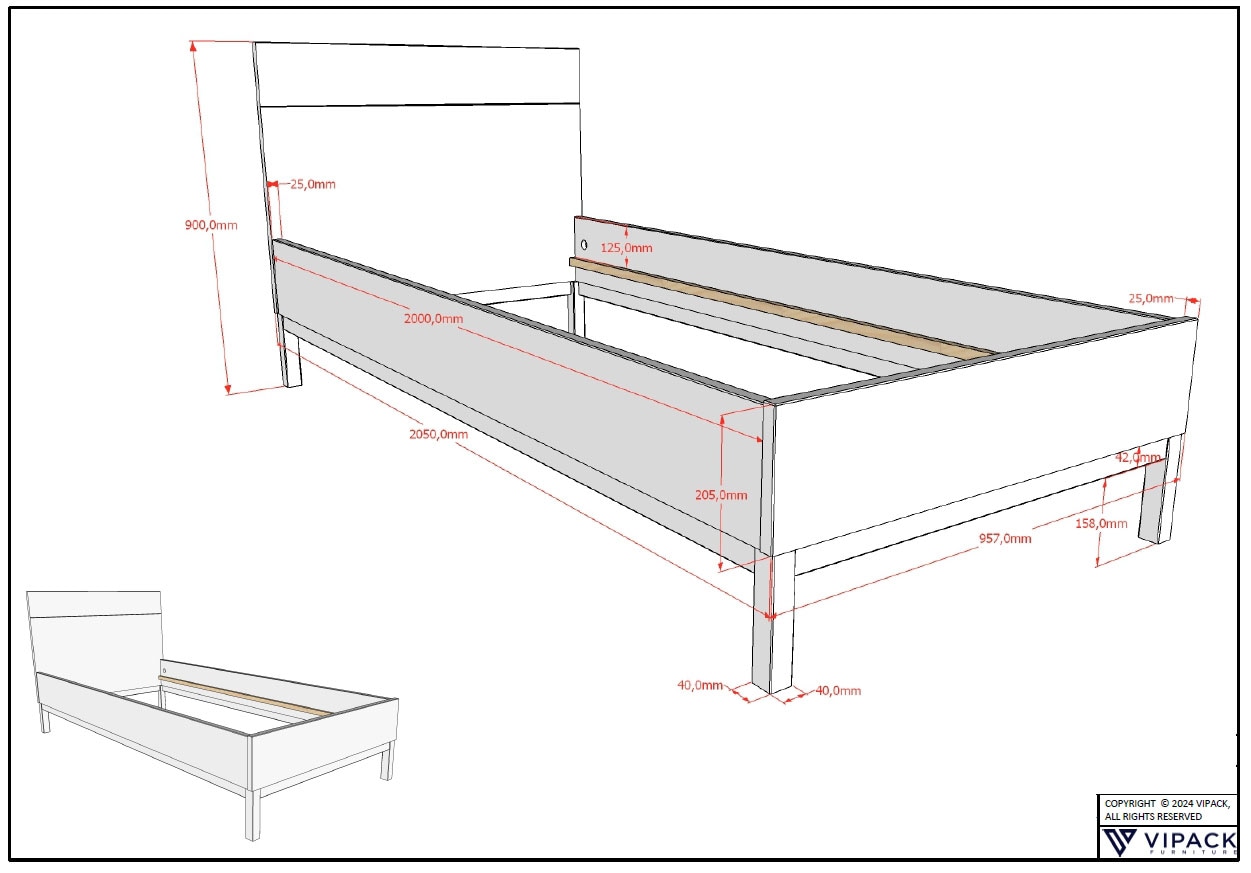 Vipack Jugendzimmer-Set »Artikel-Set best. aus Einzelbett 90/200, Nachtkonsole mit 2 Schubladen« 2 Stk. tlg. in gradlinigem Design, pflegeleichte lackierte Oberfläche in Weiss