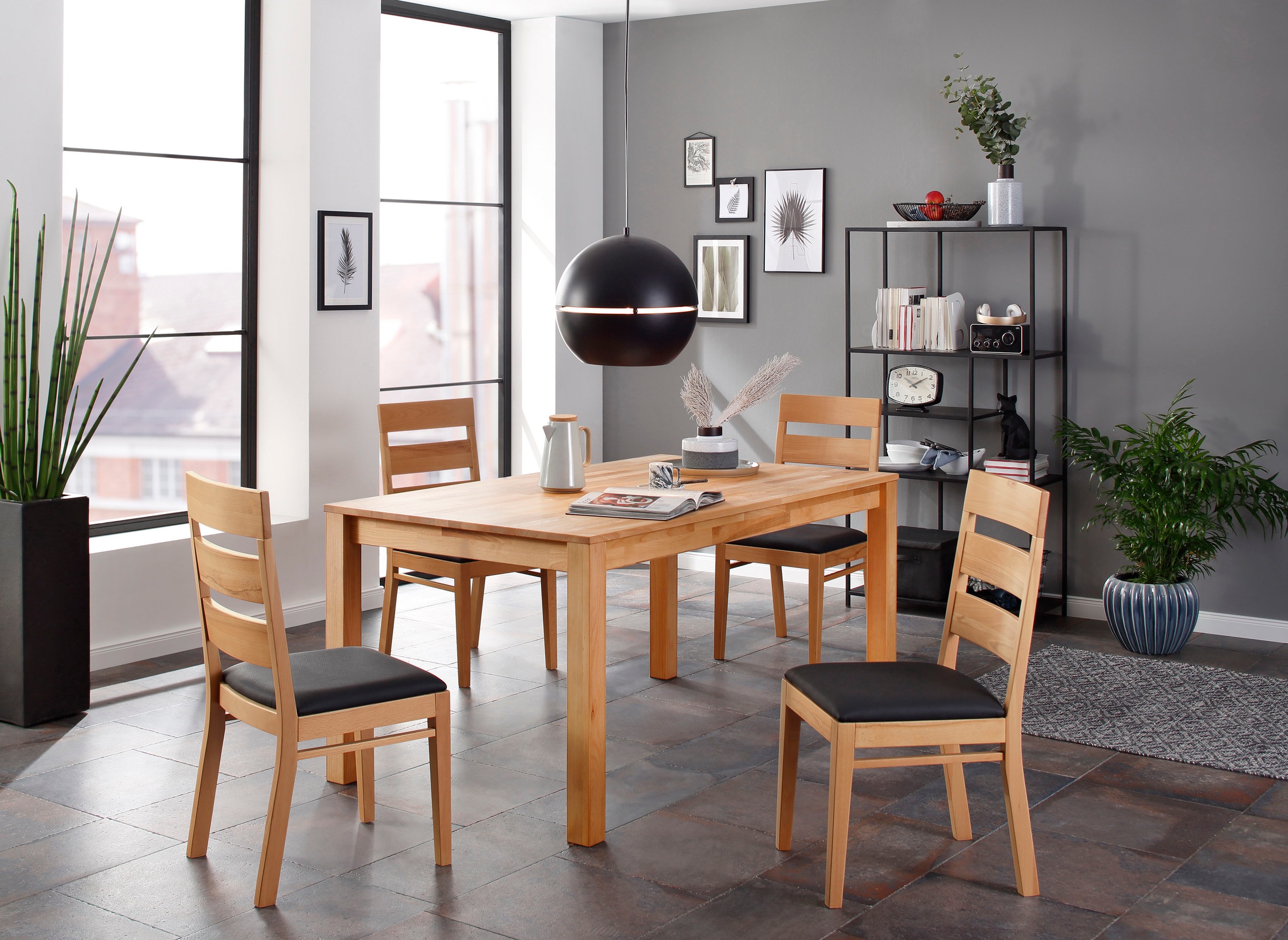 Image of Home affaire Essgruppe »Soeren 3«, (Set, 5 tlg., Tisch 160/90 cm, 4 Stühle, Polstersitz), aus Massivholz bei Ackermann Versand Schweiz