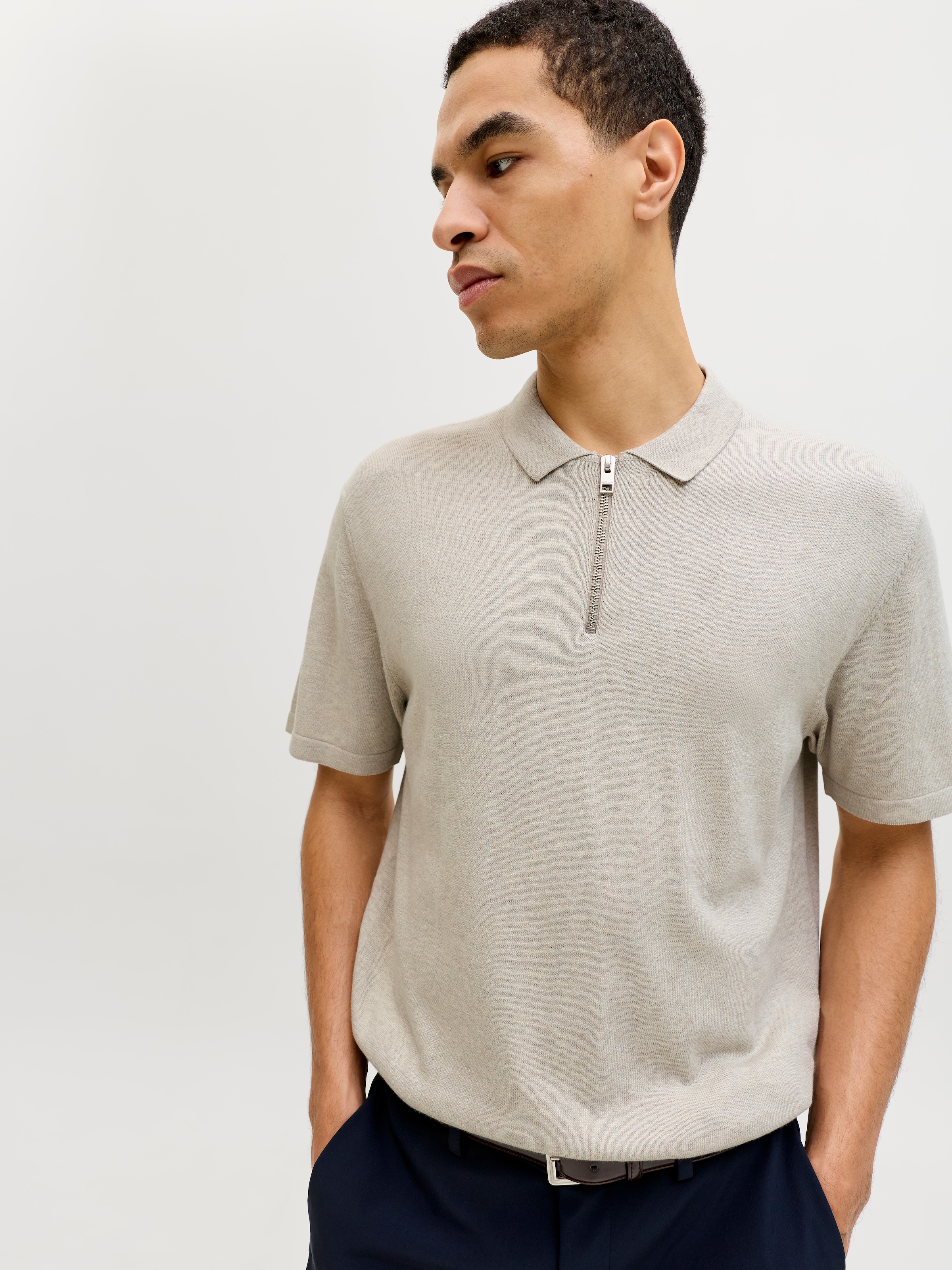 Jack & Jones Pull à manches courtes »JJEEMIL KNIT ZIP POLO SS SN« avec fermeture éclair courte