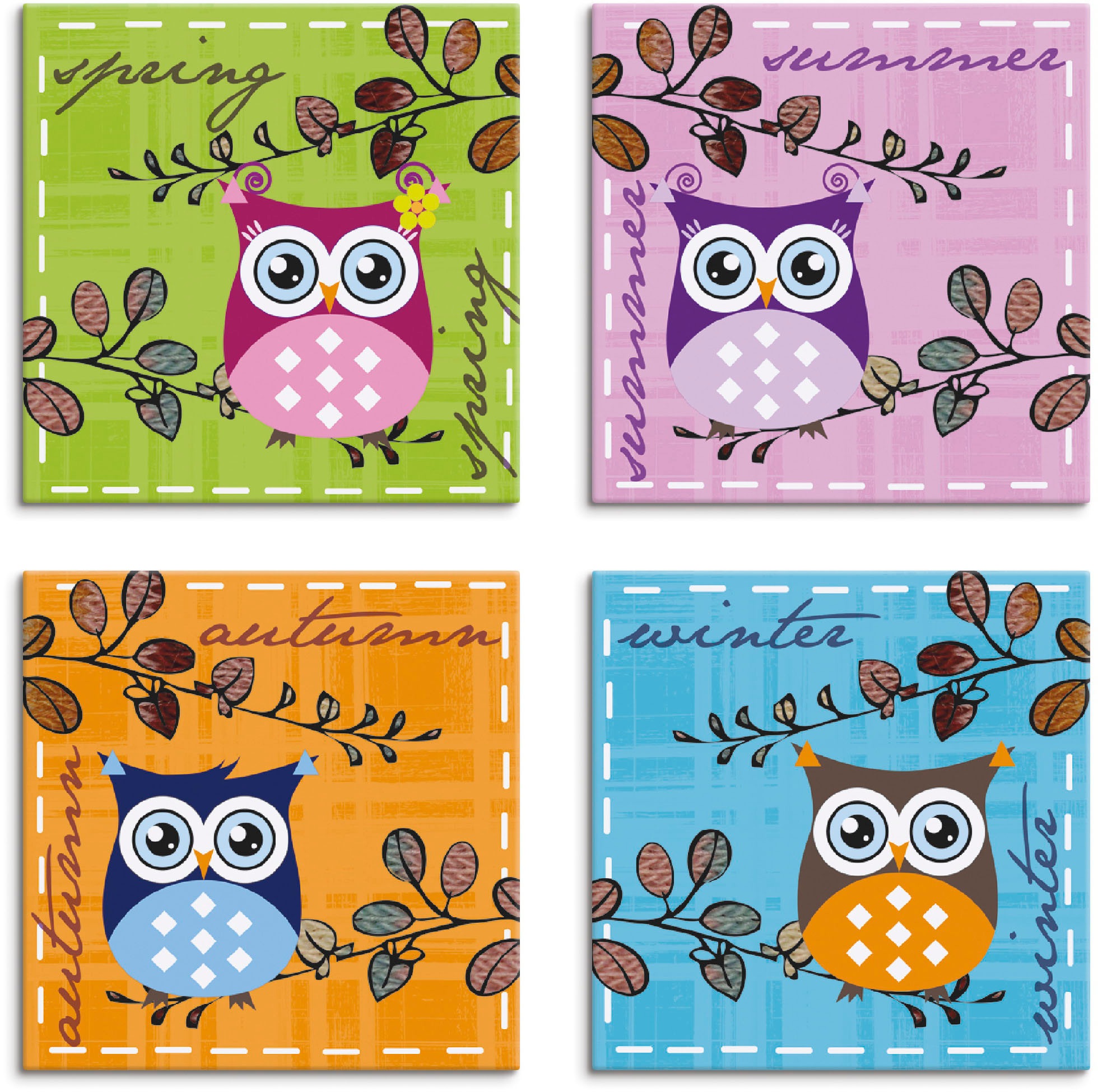 Image of Artland Leinwandbild »Eule im Frühling, Sommer, Herbst, Winter«, Vögel, (4 St.) bei Ackermann Versand Schweiz