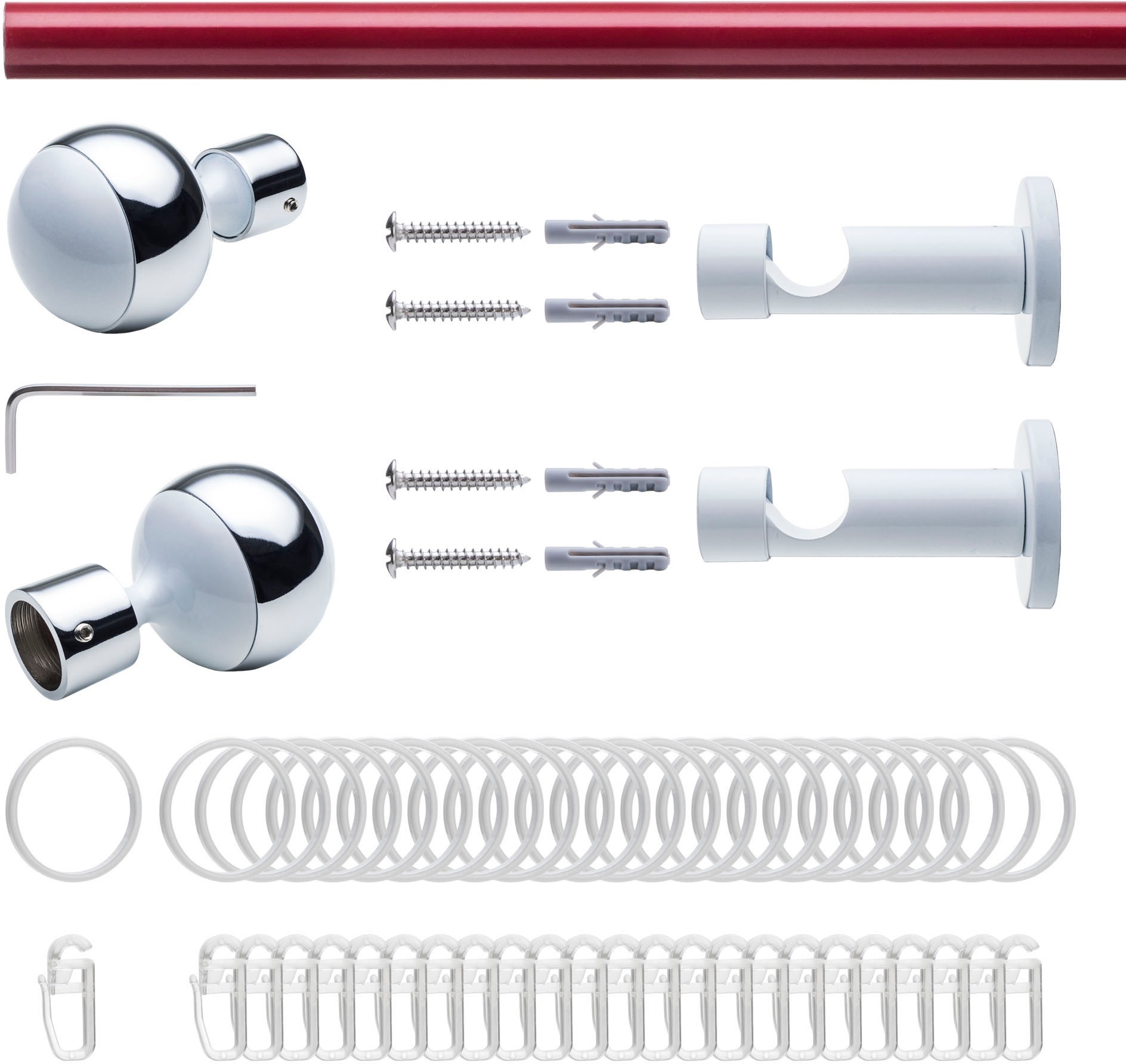 Liedeco Gardinenstange »Fertigstilgarnitur 20 mm Power Celebration Kugel mit Ring«, 1 läufig-läufig, Fixmass, Gardinenstange Komplett, Farbkombination