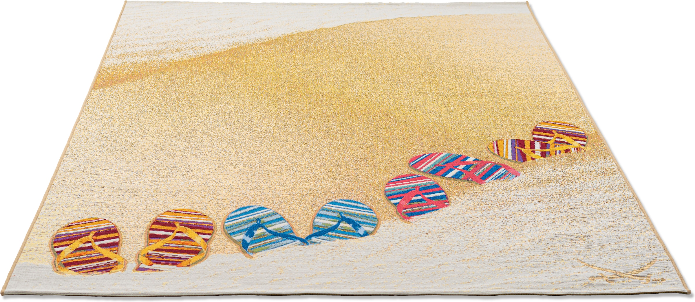 Sansibar Teppich »Rantum Beach SA-017« rechteckig 5 mm Höhe Flachgewebe, modernes Design, Motiv Badelatschen, Outdoor geeignet