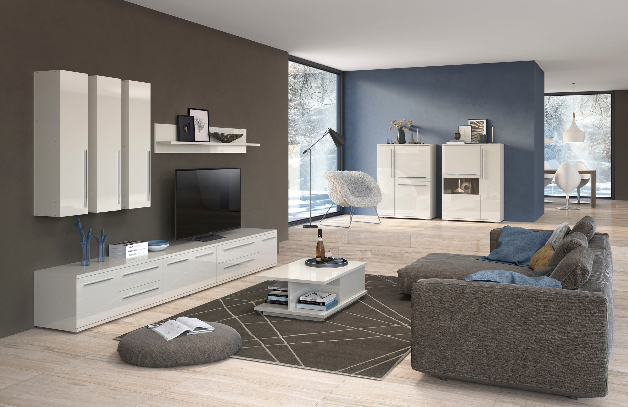 Places of Style Highboard »Piano Vitrine«, (H/B/T): 123/90/40,2cm), UV lackiert, Soft-Close Funktion