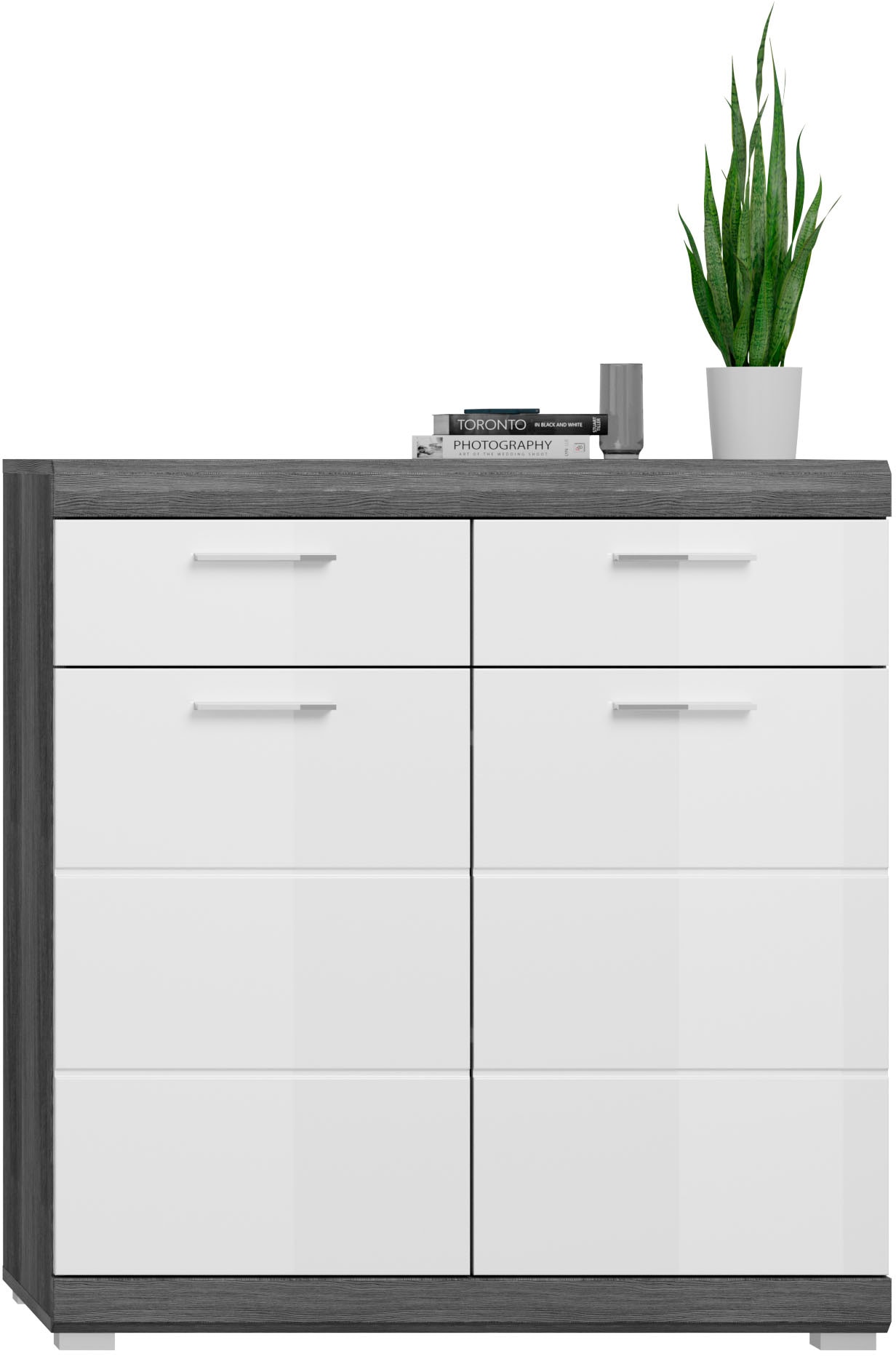 INOSIGN Schuhschrank »Siena, Breite 90 cm, 2 Türen, 2 Einlegeböden, 3 Fächer, 2 Schubkästen«, Front-Rillenfräsung, Schuhkommode, Kommode, Anrichte, Sideboard