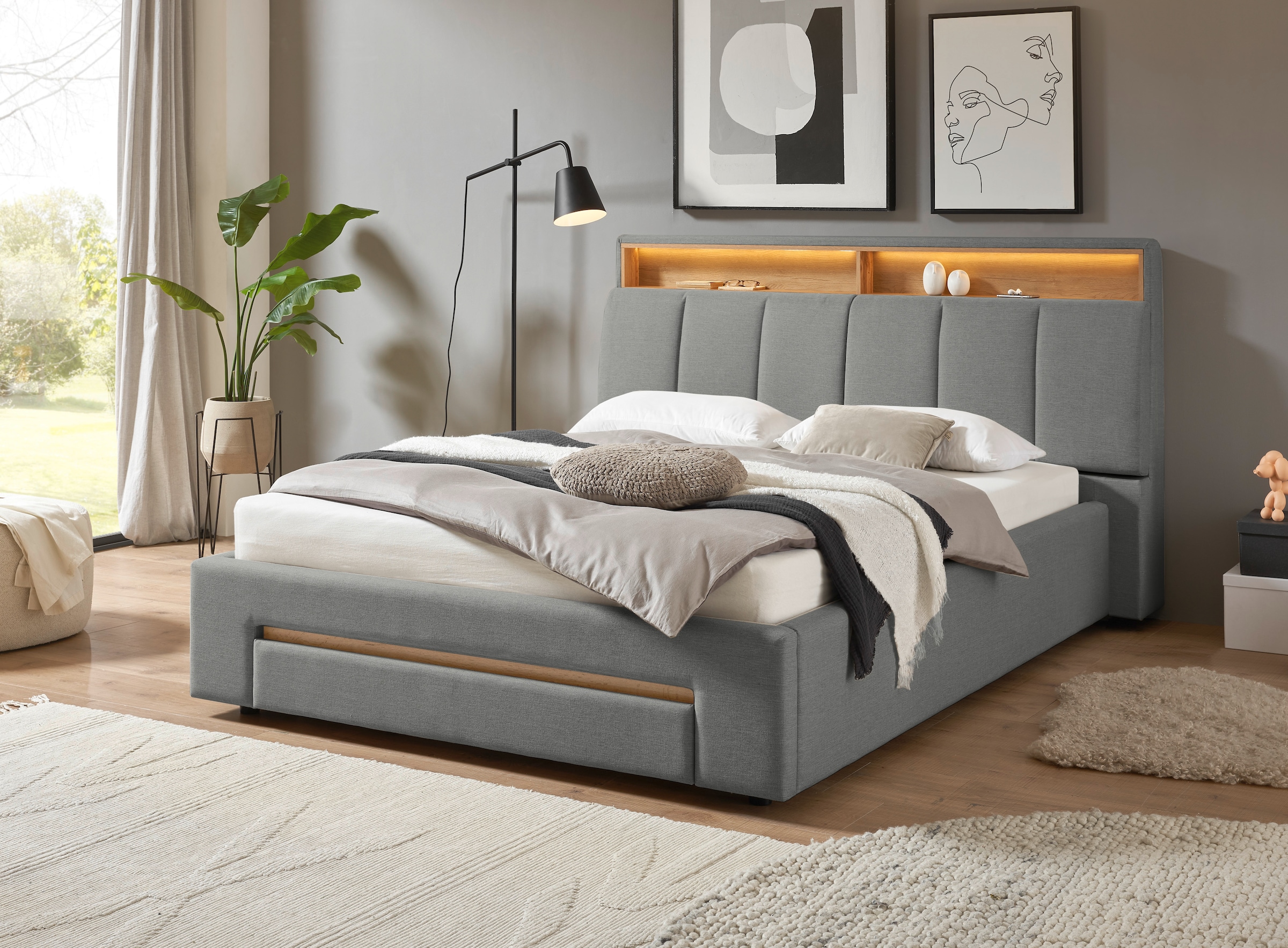 INOSIGN Lit rembourré »CiTY/GiRON,, gepolstertes Stauraumbett, mit LED Beleuchtung« Bettkasten mit Hundebett oder als Stauraum, klappbare Kopfteile