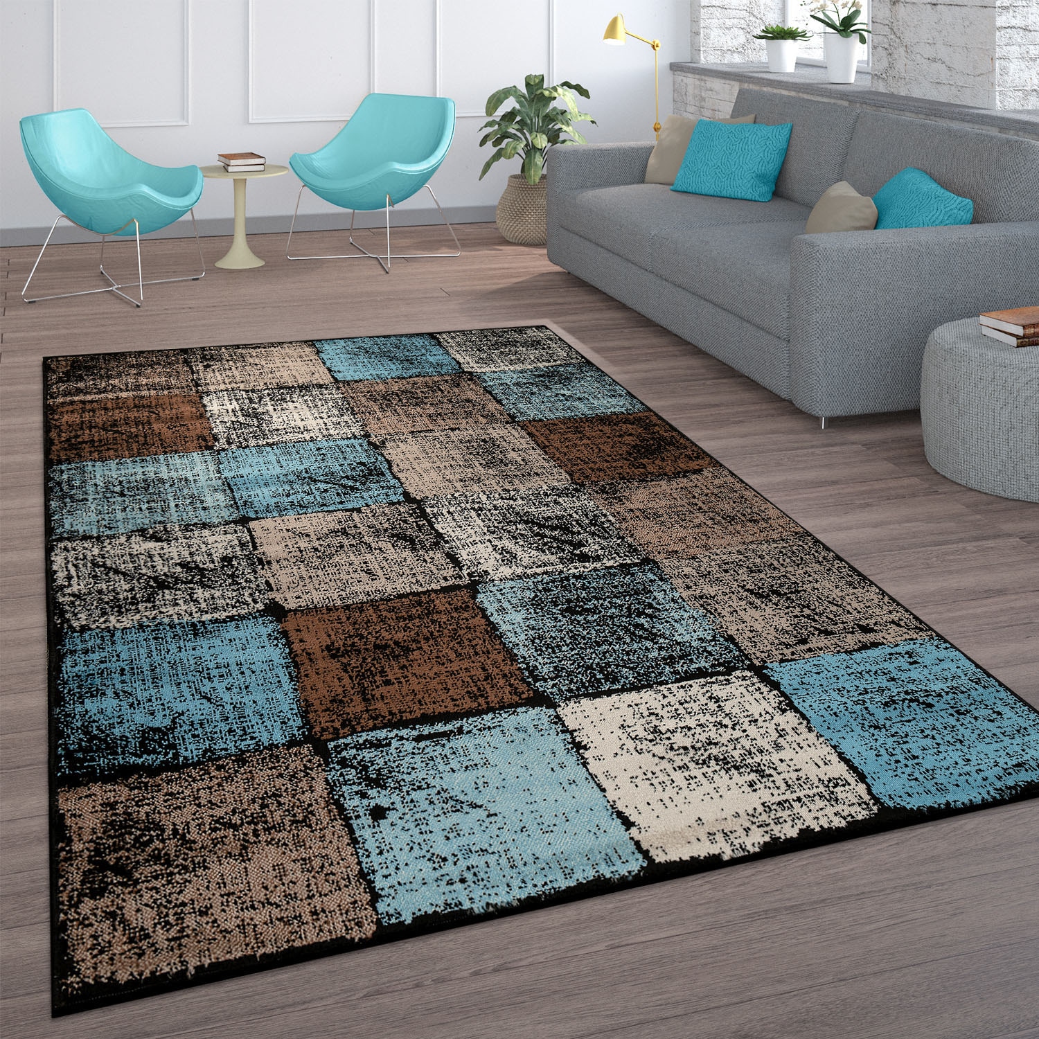 Image of Paco Home Läufer "Metro 155" rechteckig 12 mm Höhe Teppich-Läufer, Kurzflor, modernes Karo-Muster