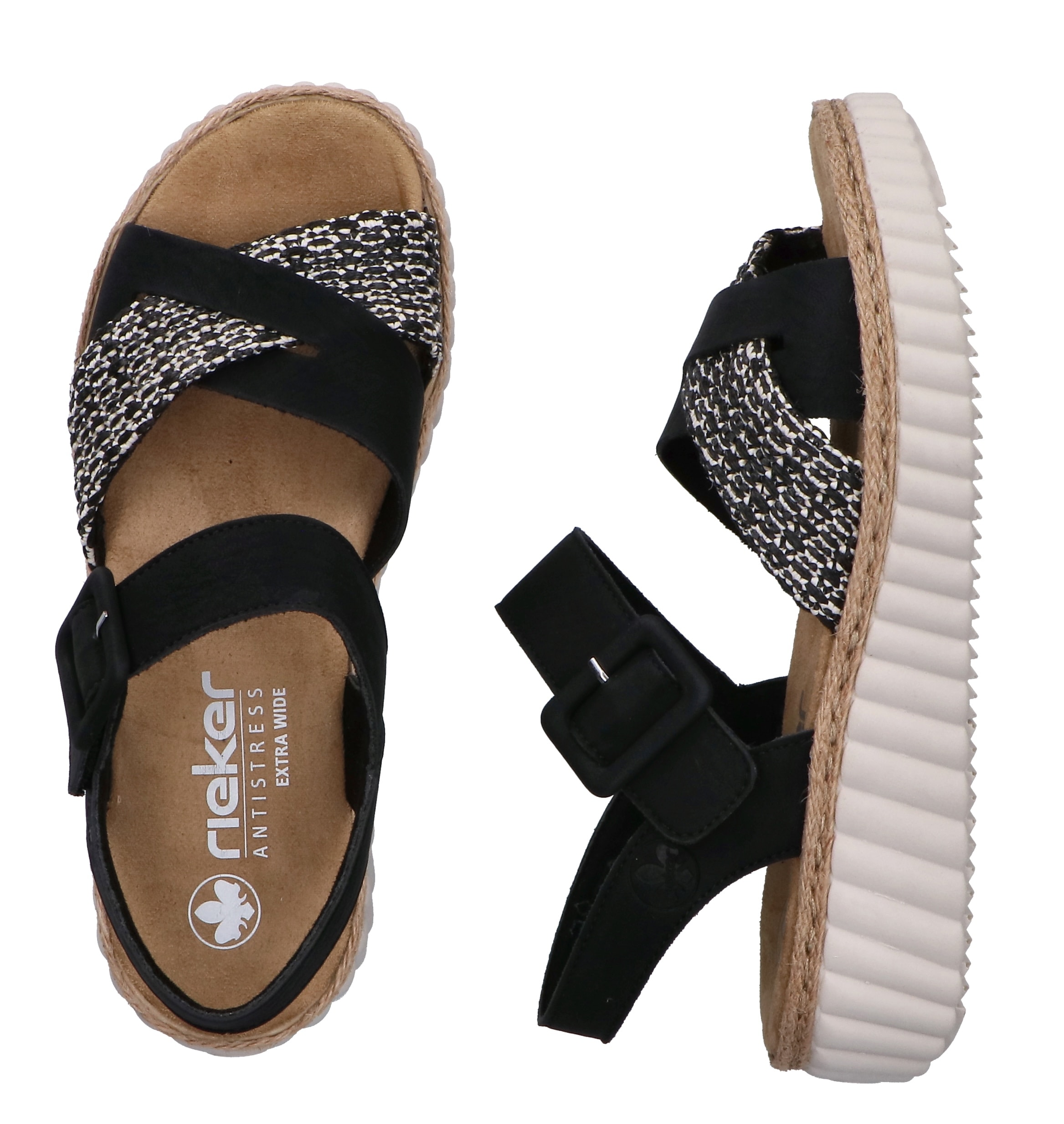 Rieker Sandale  Chaussure d'été, chaussure de plage, chaussure de vacances avec bordure en raphia